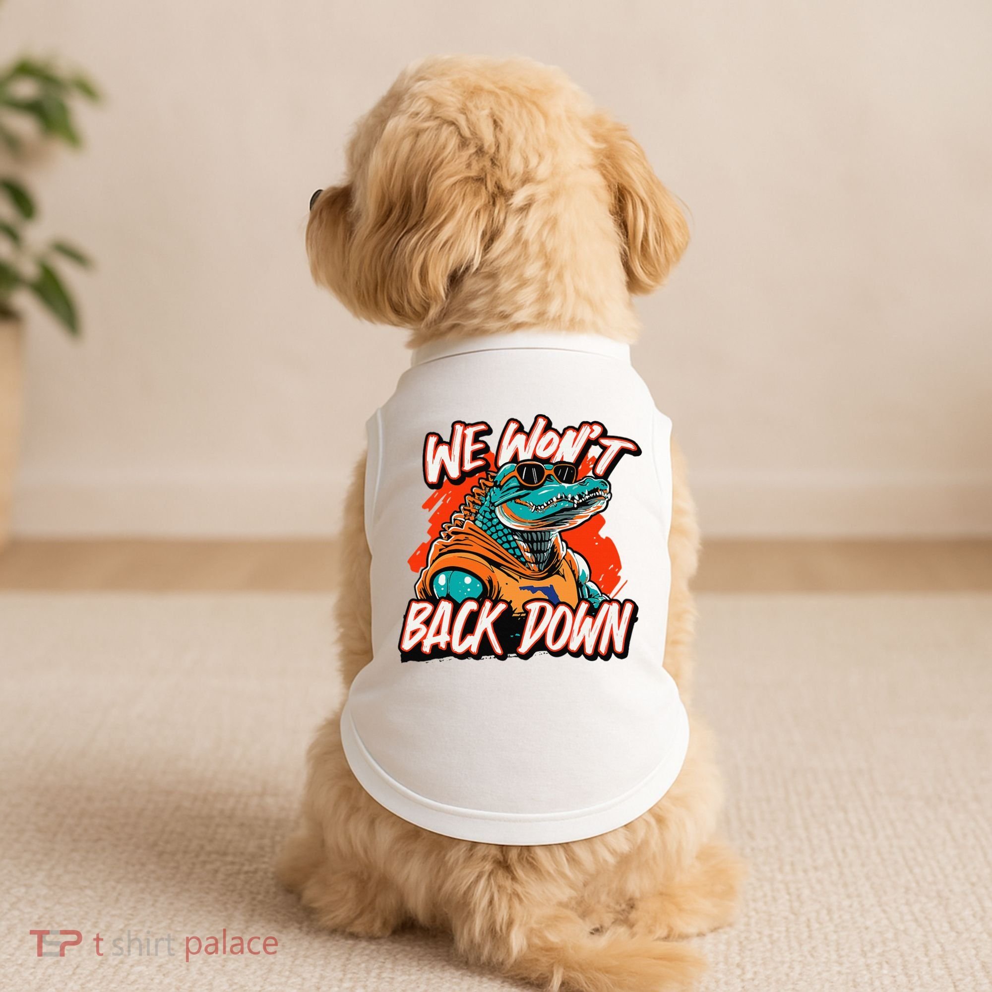 Retro We WonT Back Down Blue And Orange Gator Doggie Tank