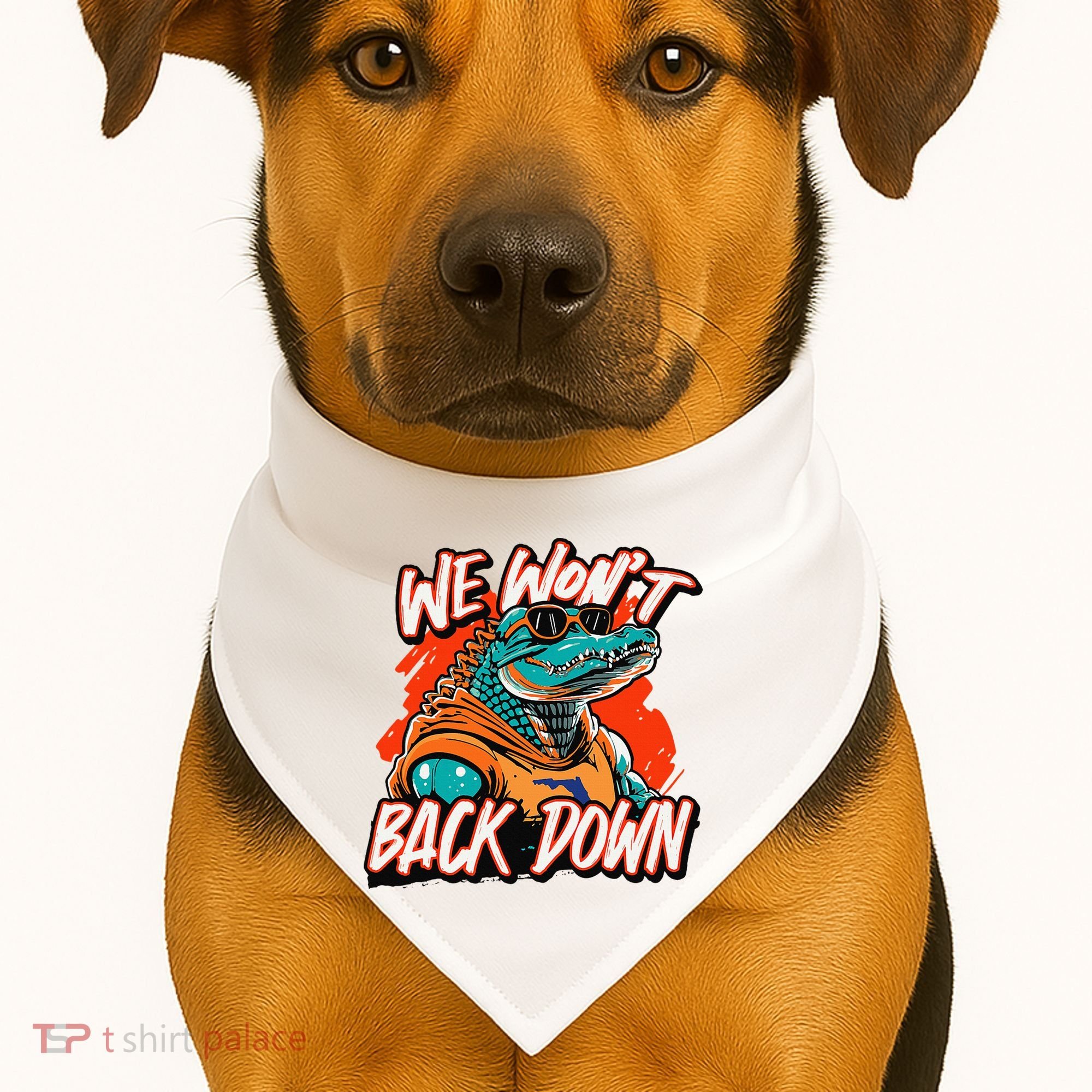 Retro We WonT Back Down Blue And Orange Gator USA-Made Doggie Bandana