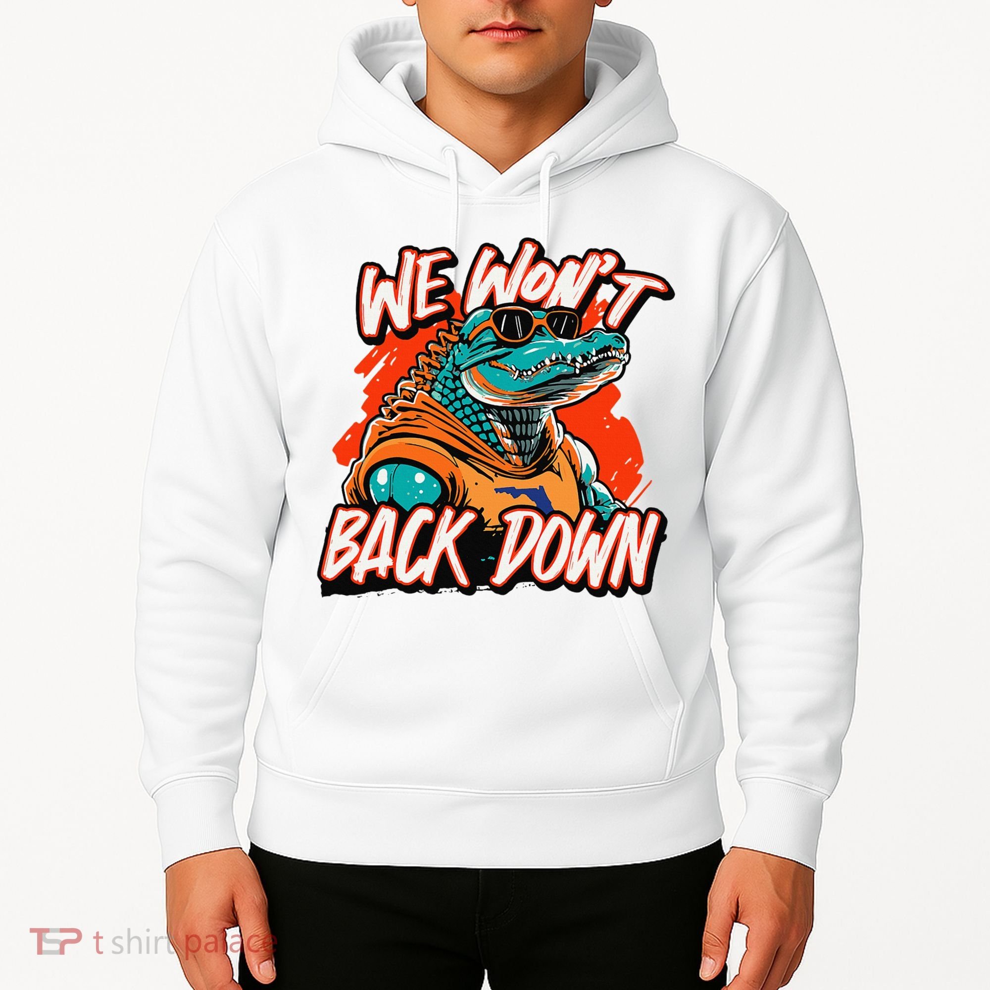 Retro We WonT Back Down Blue And Orange Gator Hoodie
