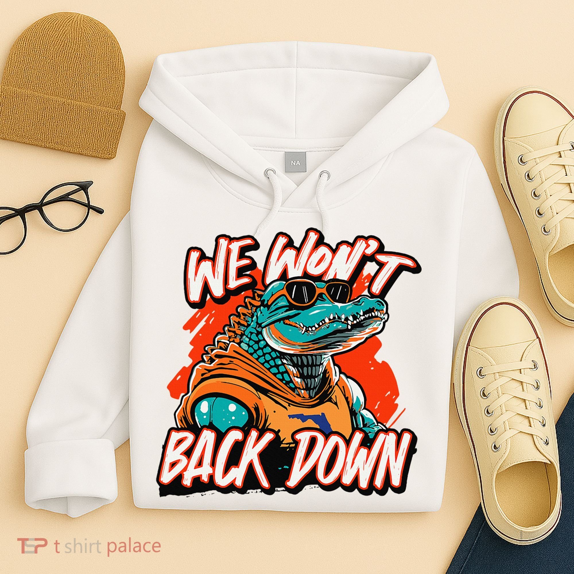 Retro We WonT Back Down Blue And Orange Gator Hoodie