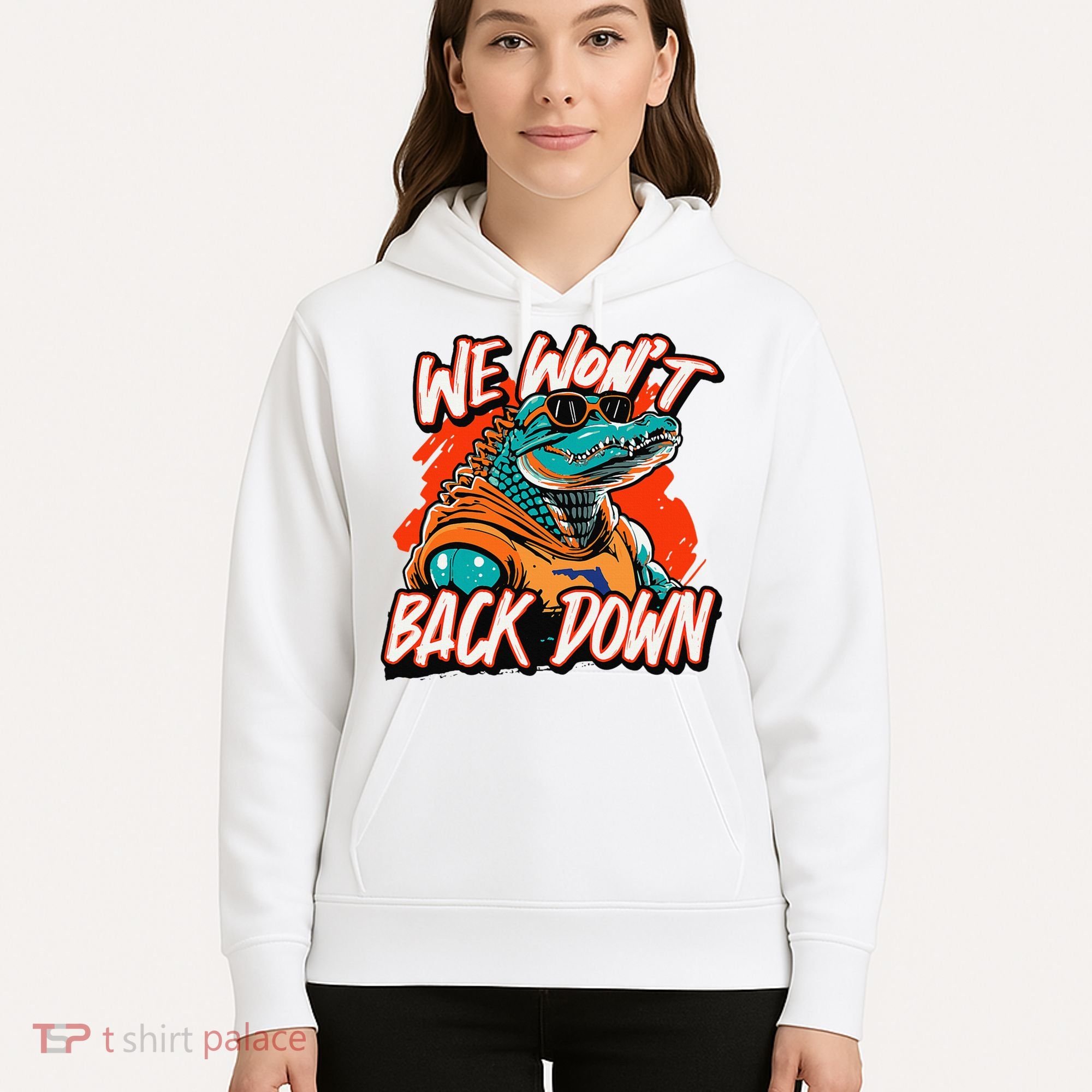 Retro We WonT Back Down Blue And Orange Gator Hoodie