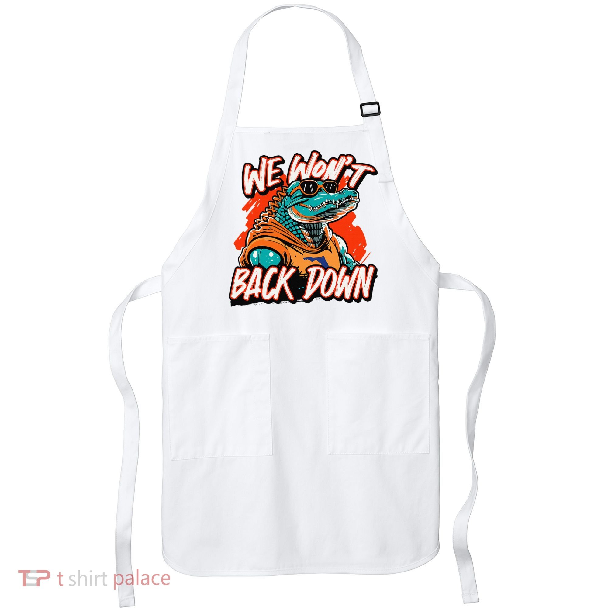 Retro We WonT Back Down Blue And Orange Gator Apron