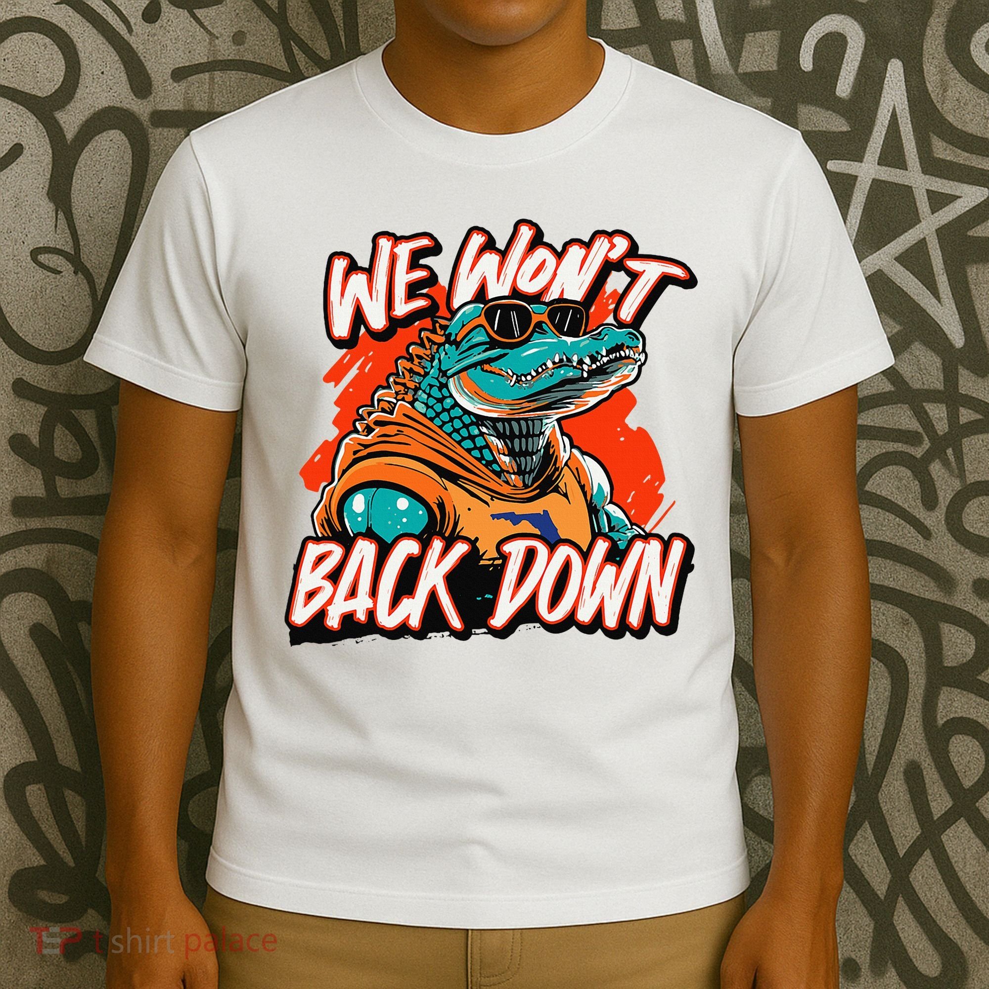 Retro We WonT Back Down Blue And Orange Gator T-Shirt