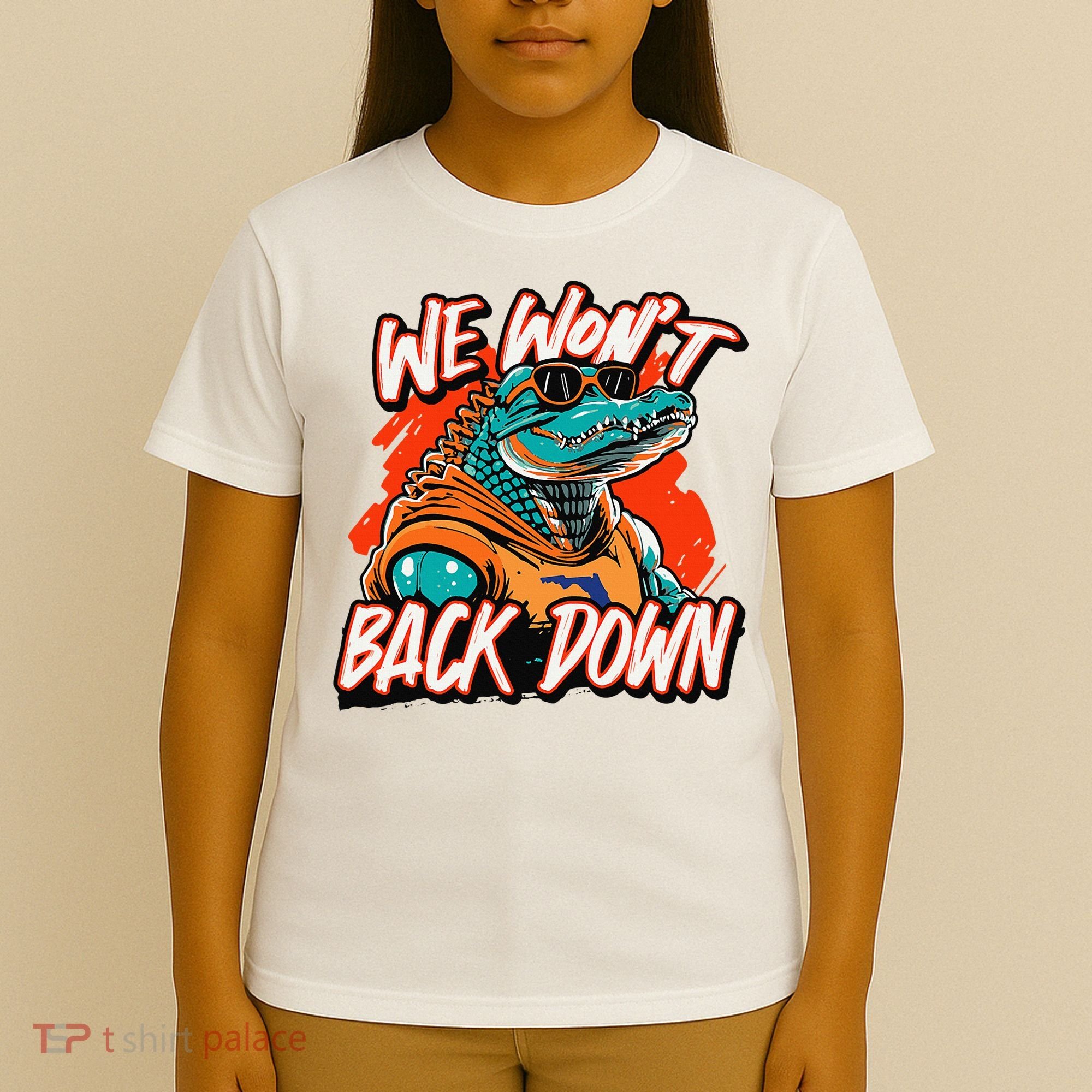 Retro We WonT Back Down Blue And Orange Gator T-Shirt