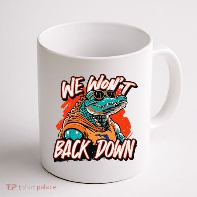 Retro We WonT Back Down Blue And Orange Gator Coffee Mug back
