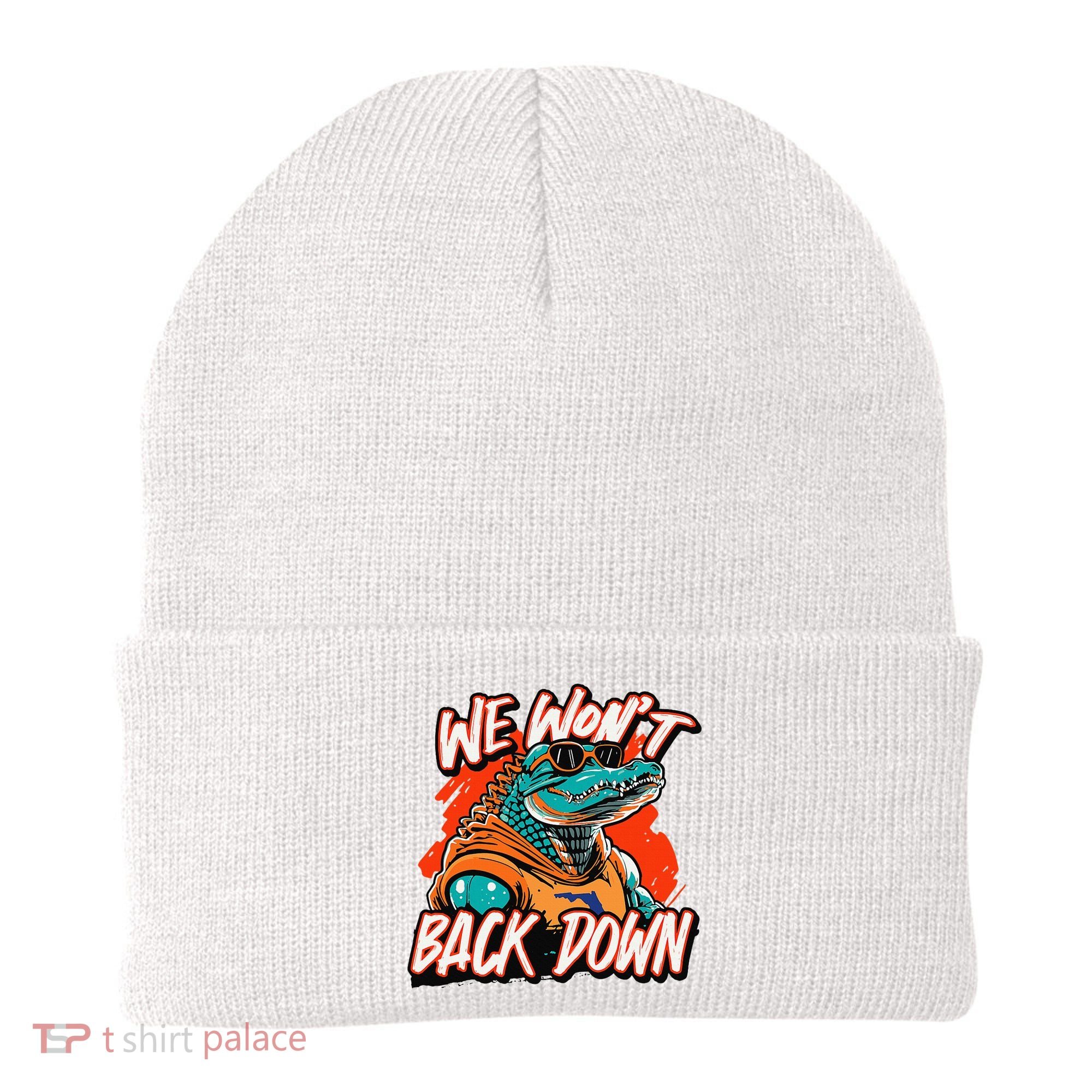 Retro We WonT Back Down Blue And Orange Gator Beanie