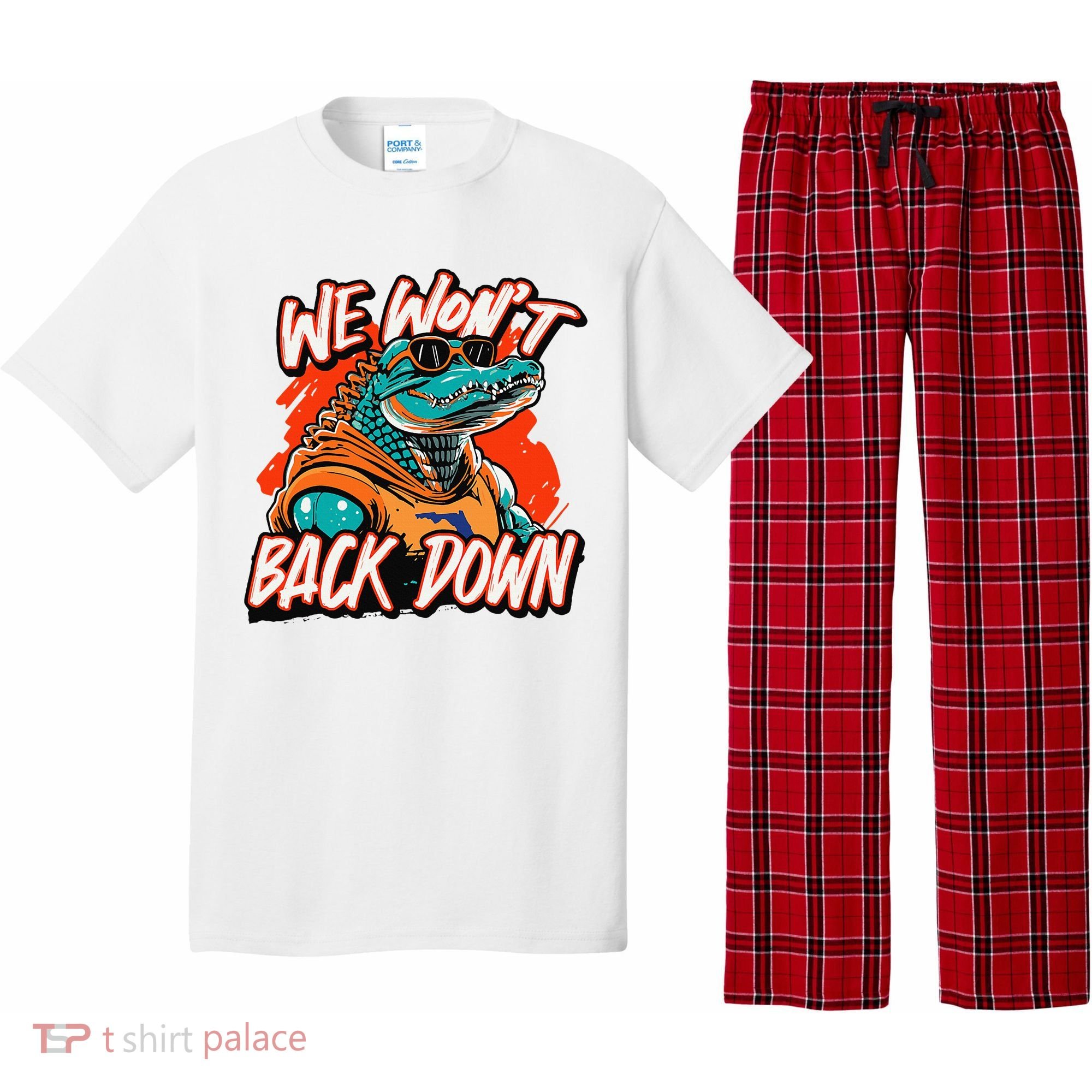 Retro We WonT Back Down Blue And Orange Gator Pajama Set