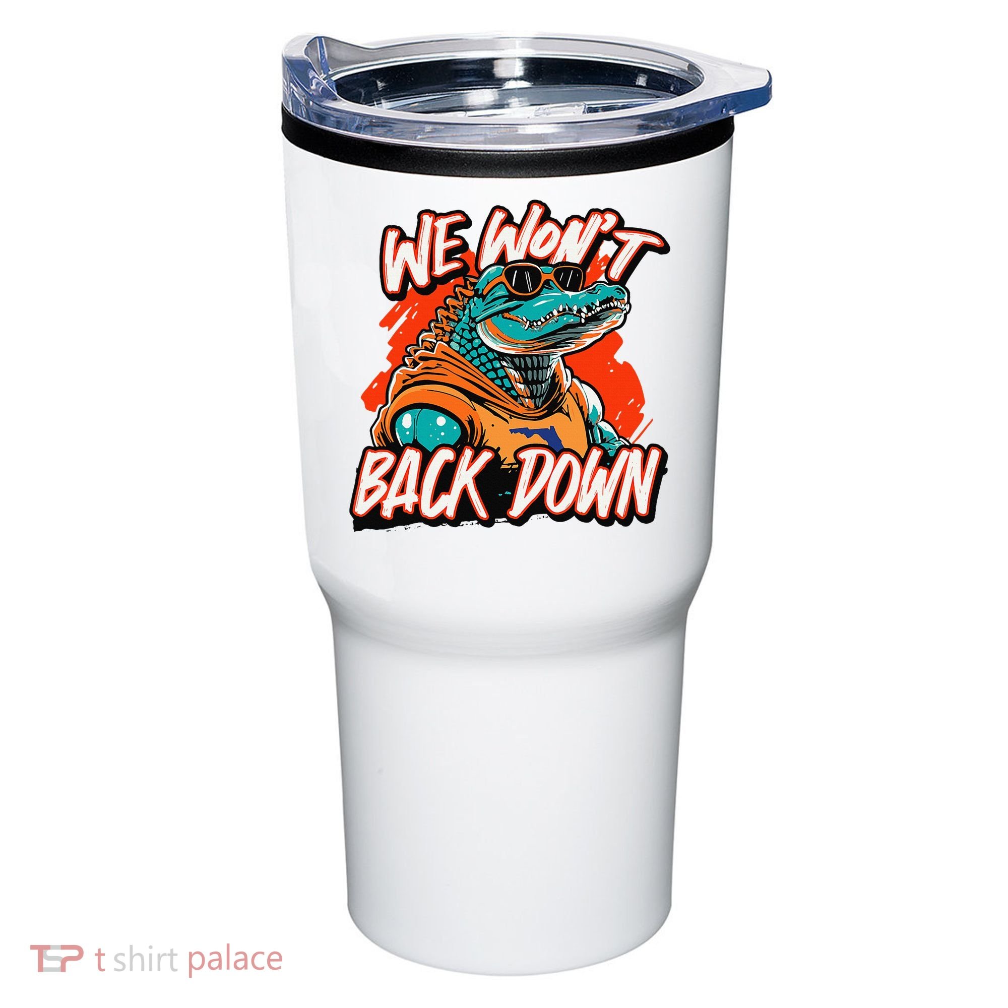 Retro We WonT Back Down Blue And Orange Gator Tumbler