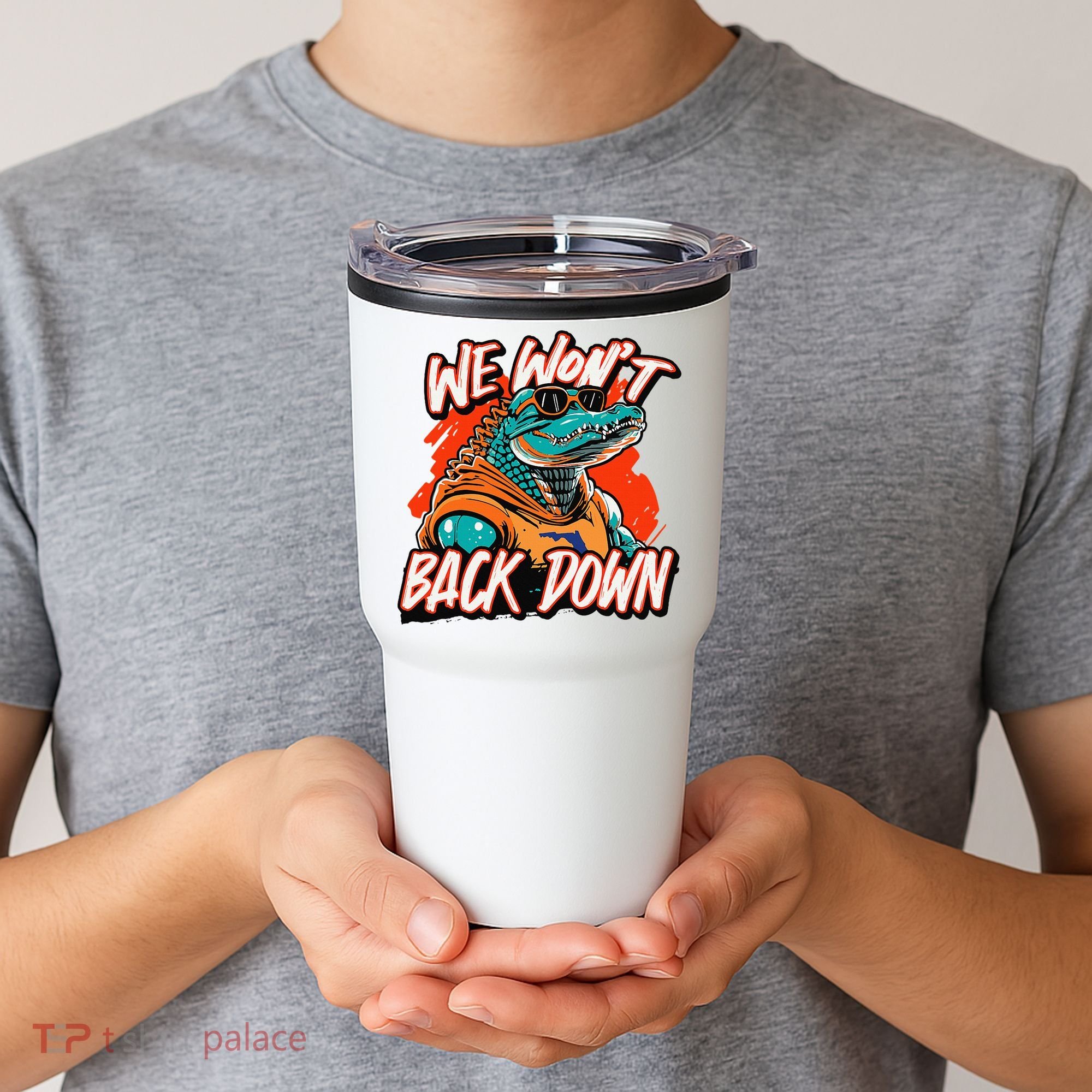 Retro We WonT Back Down Blue And Orange Gator Tumbler