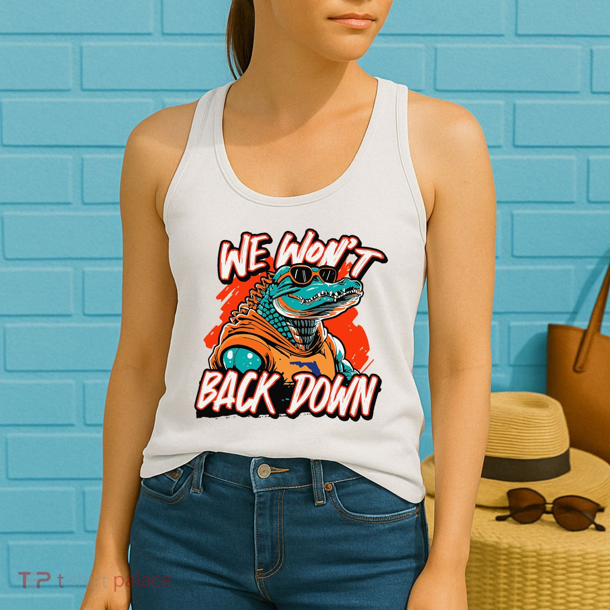 Retro We WonT Back Down Blue And Orange Gator Women's Tank Top