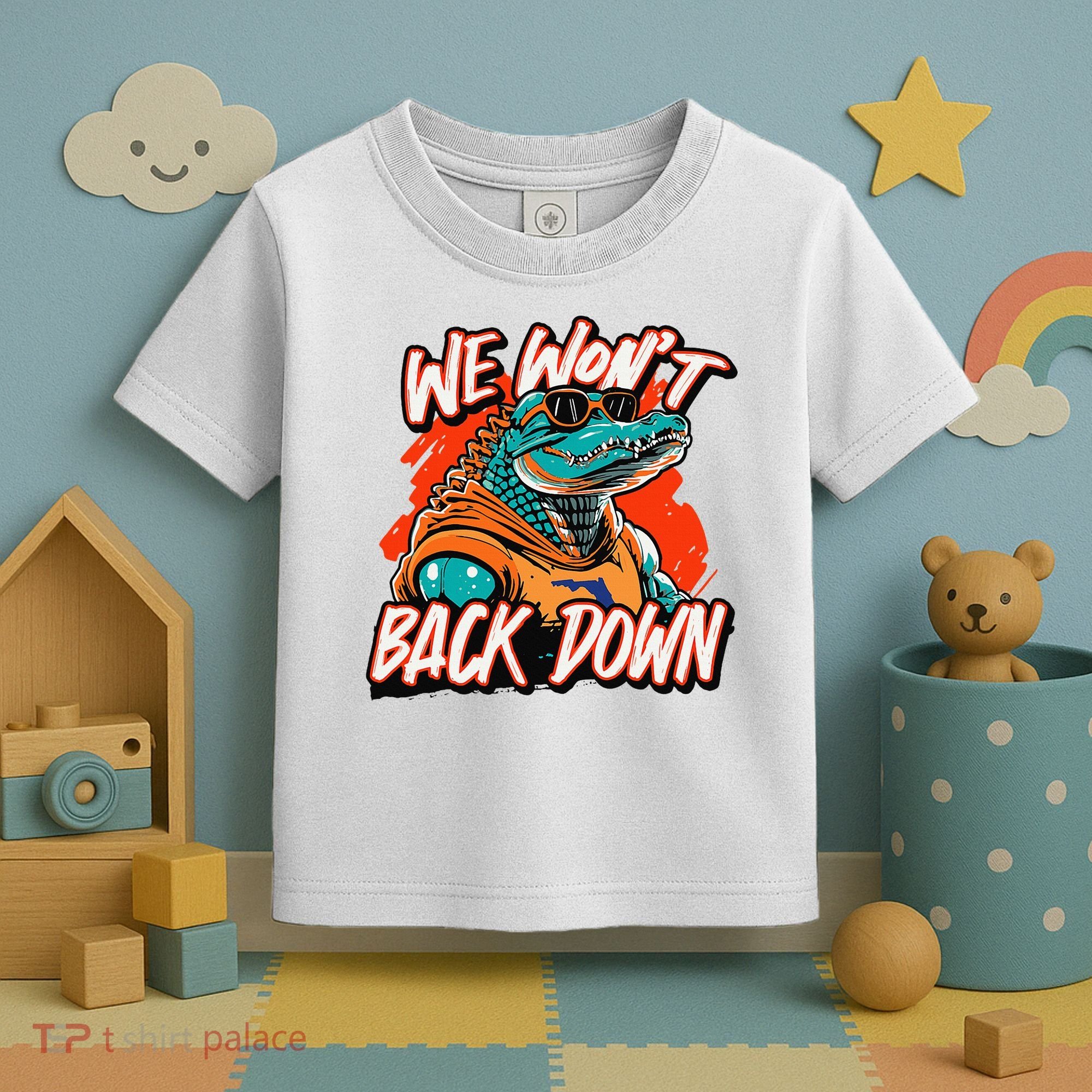Retro We WonT Back Down Blue And Orange Gator Toddler T-Shirt
