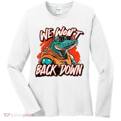 Retro We WonT Back Down Blue And Orange Gator Women's Long Sleeve Shirt