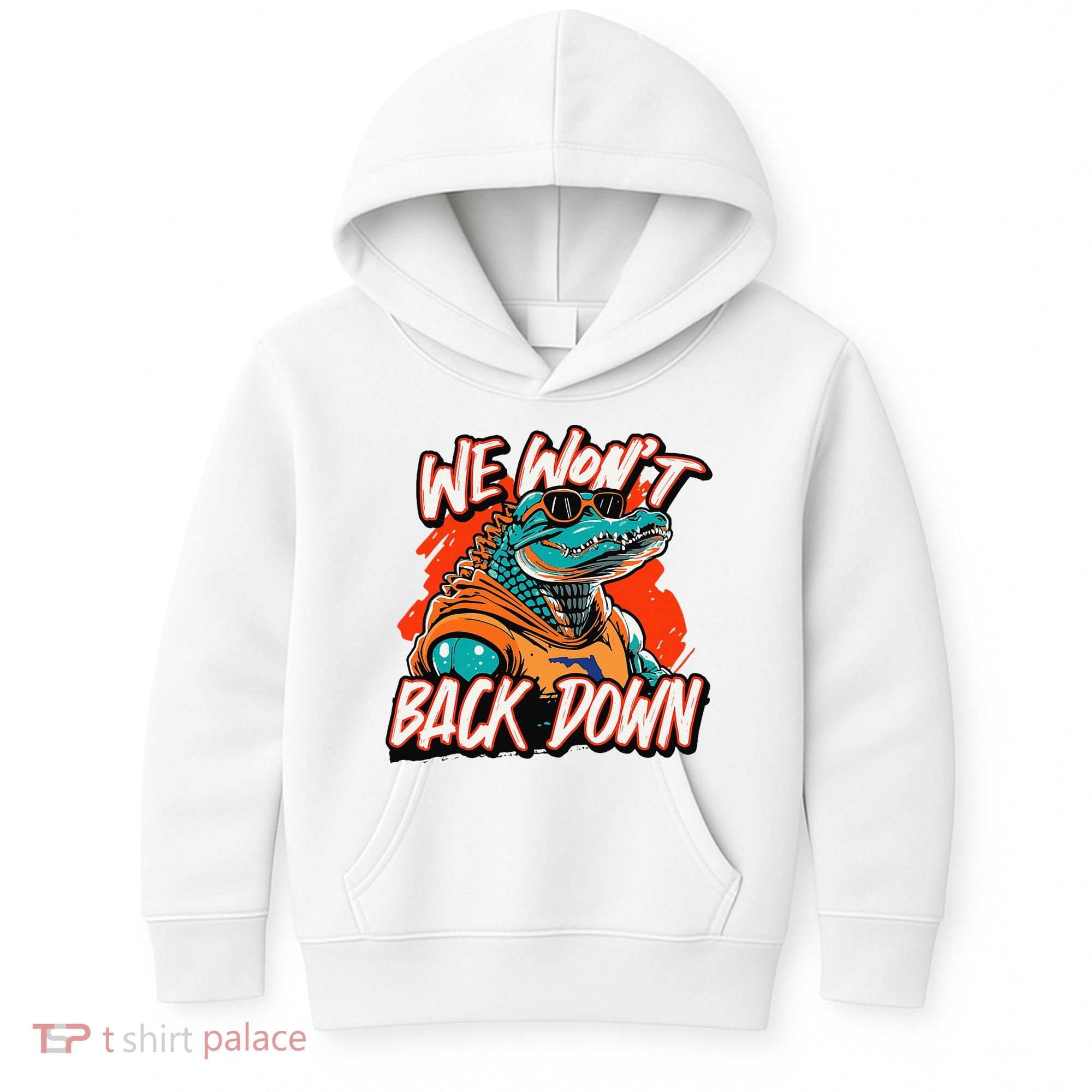 Retro We WonT Back Down Blue And Orange Gator Kids Hoodie