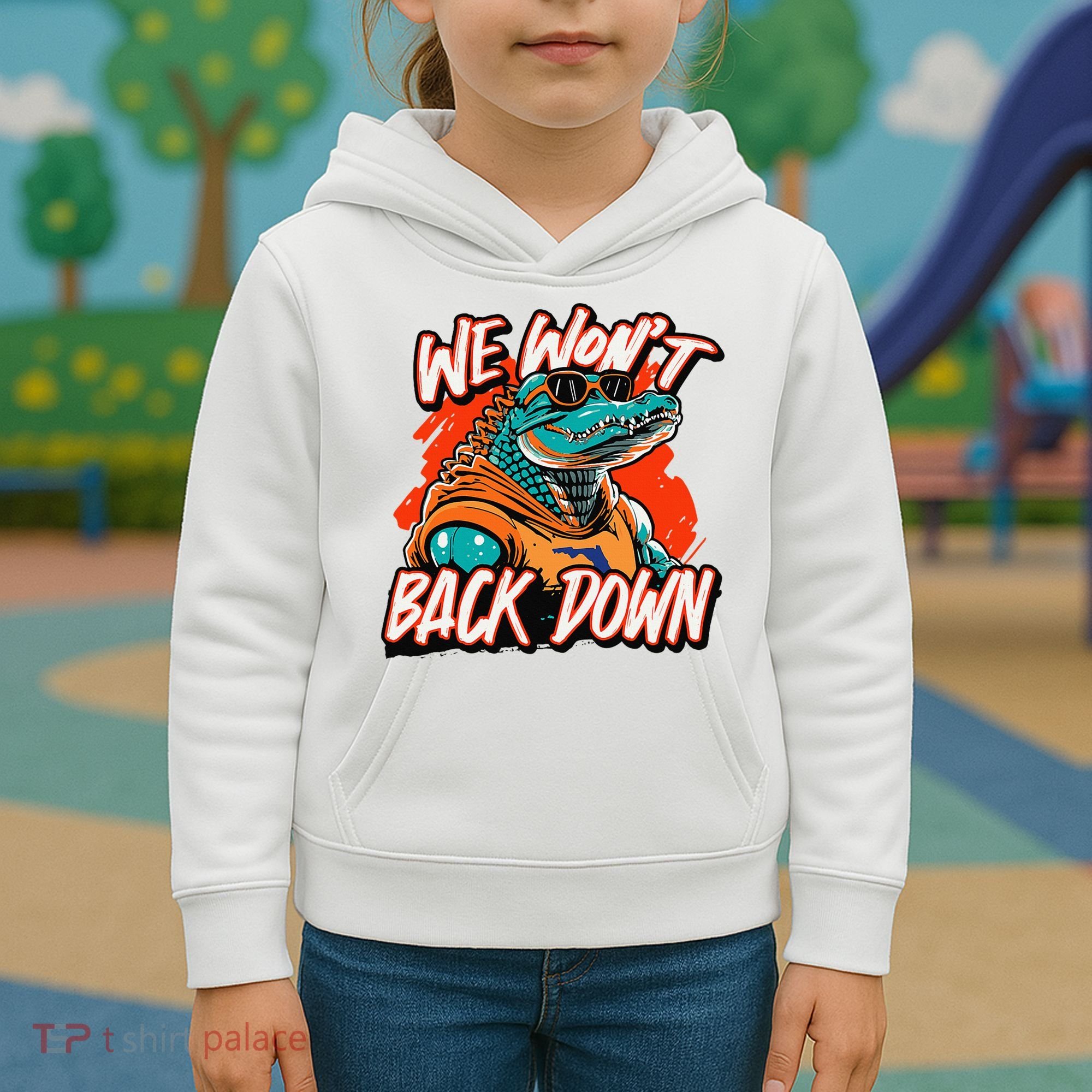 Retro We WonT Back Down Blue And Orange Gator Kids Hoodie