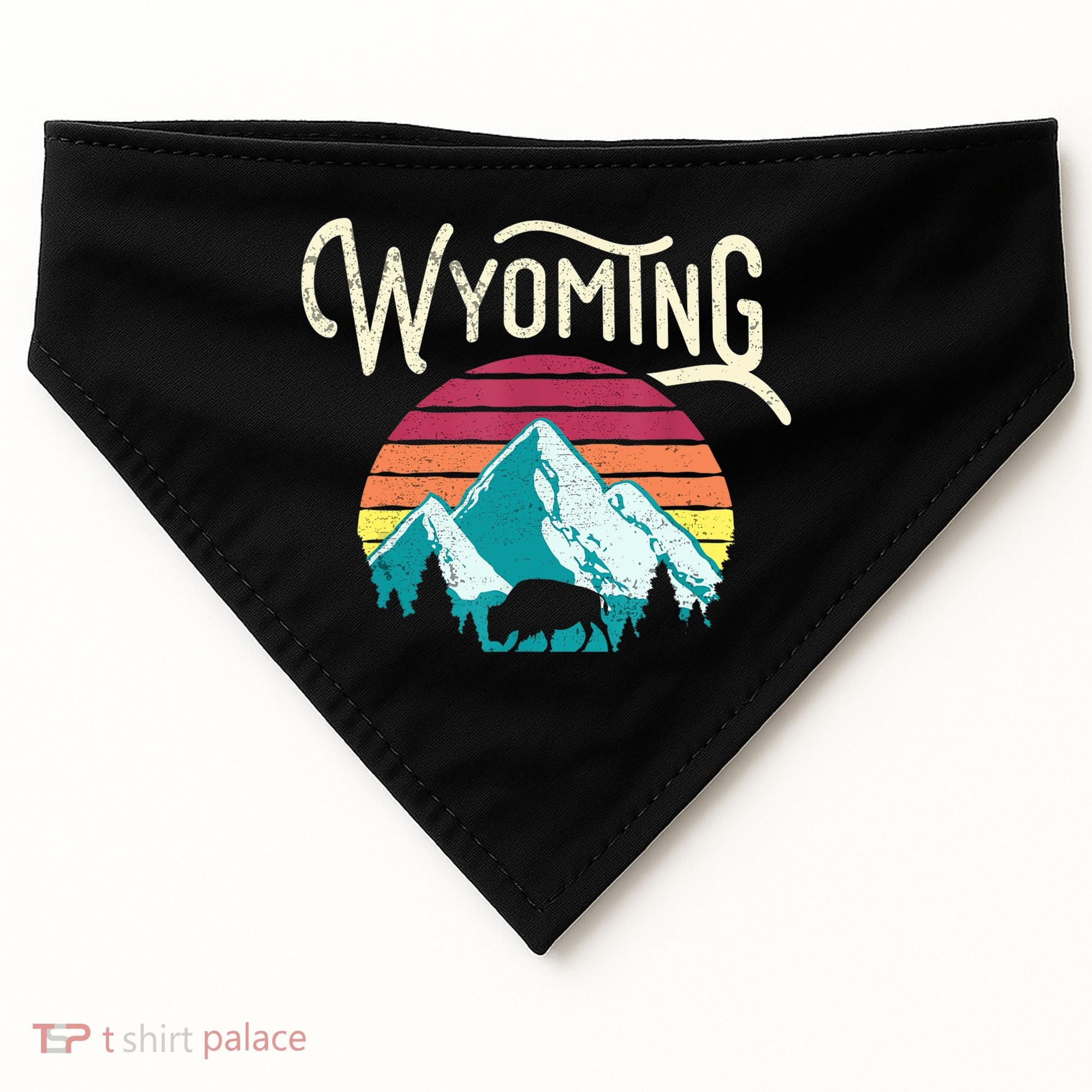 Retro Wyoming, WY Mountains State Wildlife Gift USA-Made Doggie Bandana