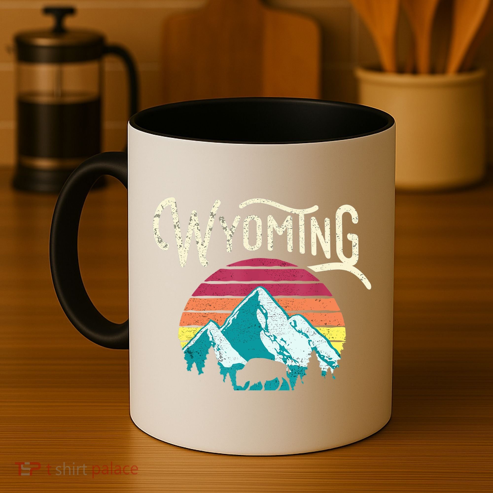Retro Wyoming, WY Mountains State Wildlife Gift Coffee Mug