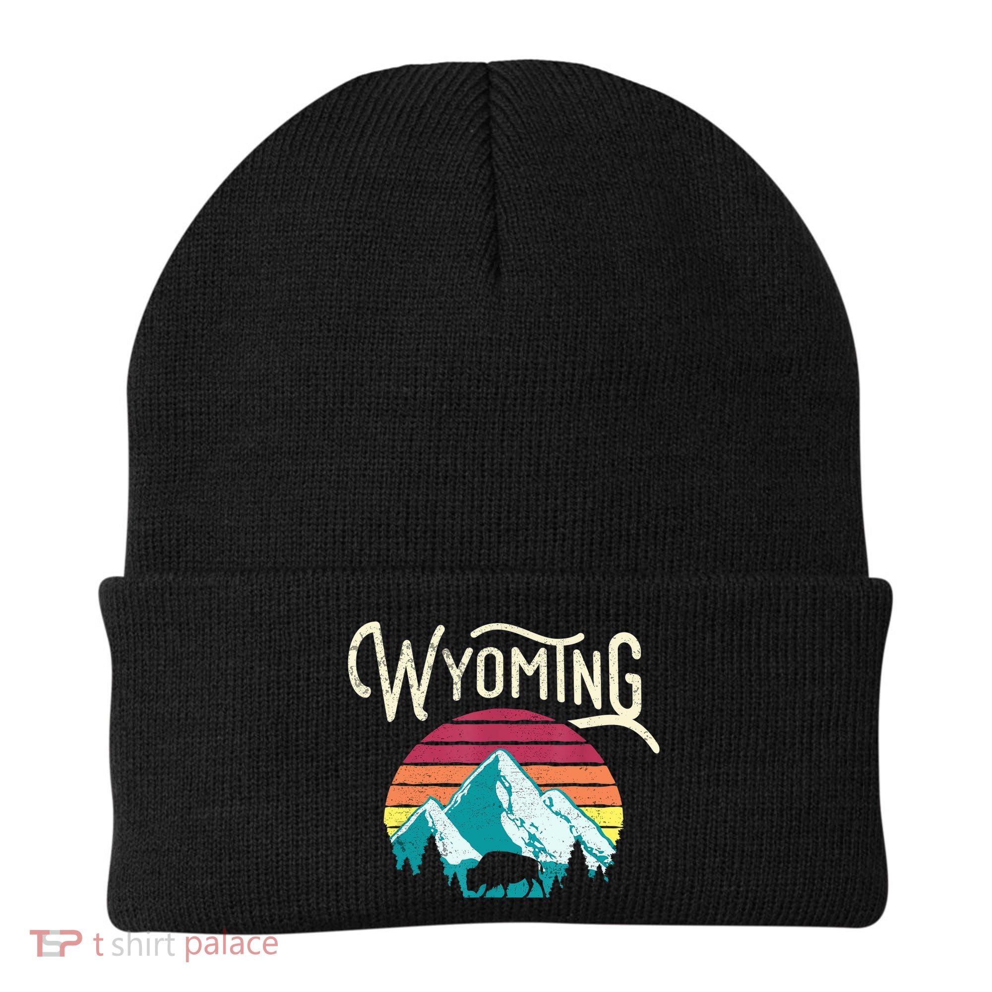 Retro Wyoming, WY Mountains State Wildlife Gift Beanie