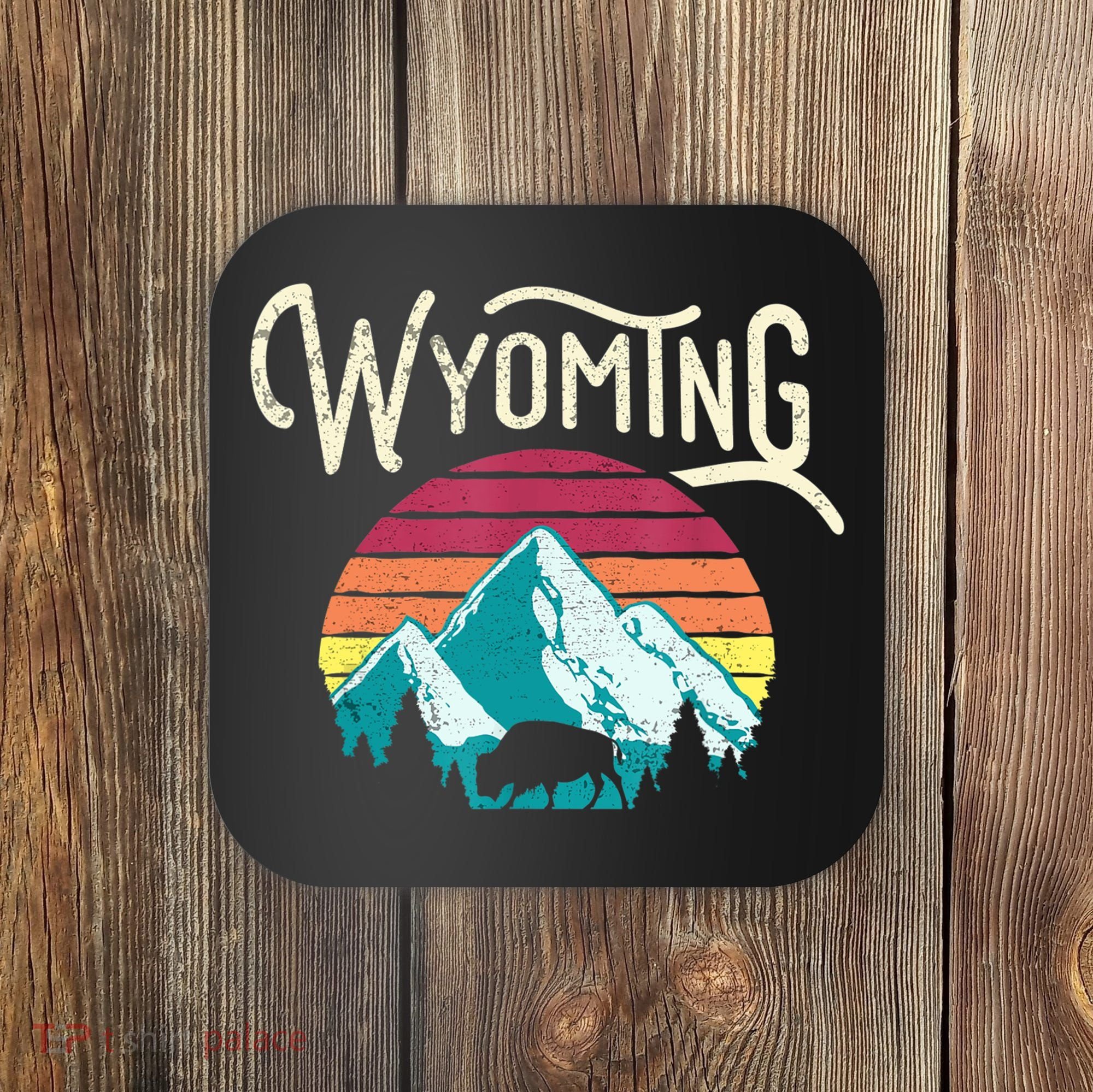 Retro Wyoming, WY Mountains State Wildlife Gift Coaster