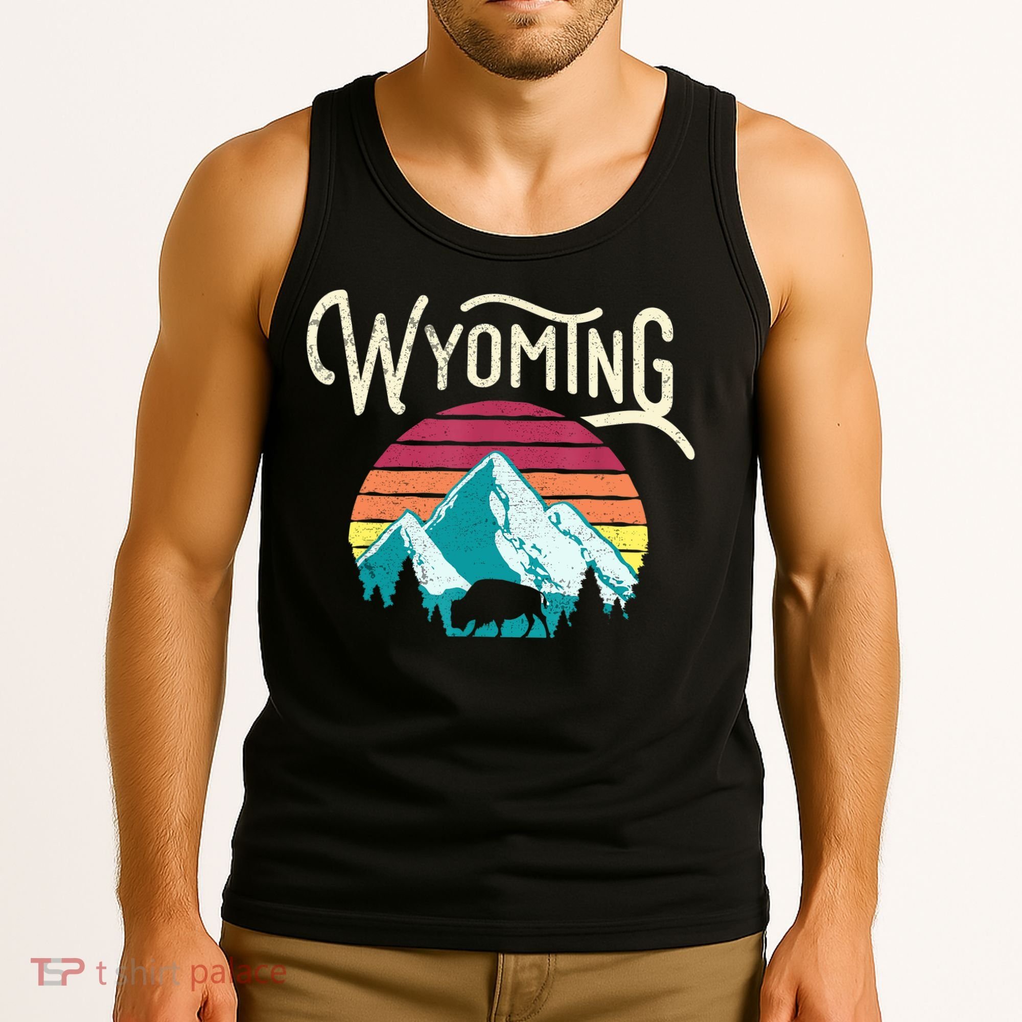 Retro Wyoming, WY Mountains State Wildlife Gift Tank Top