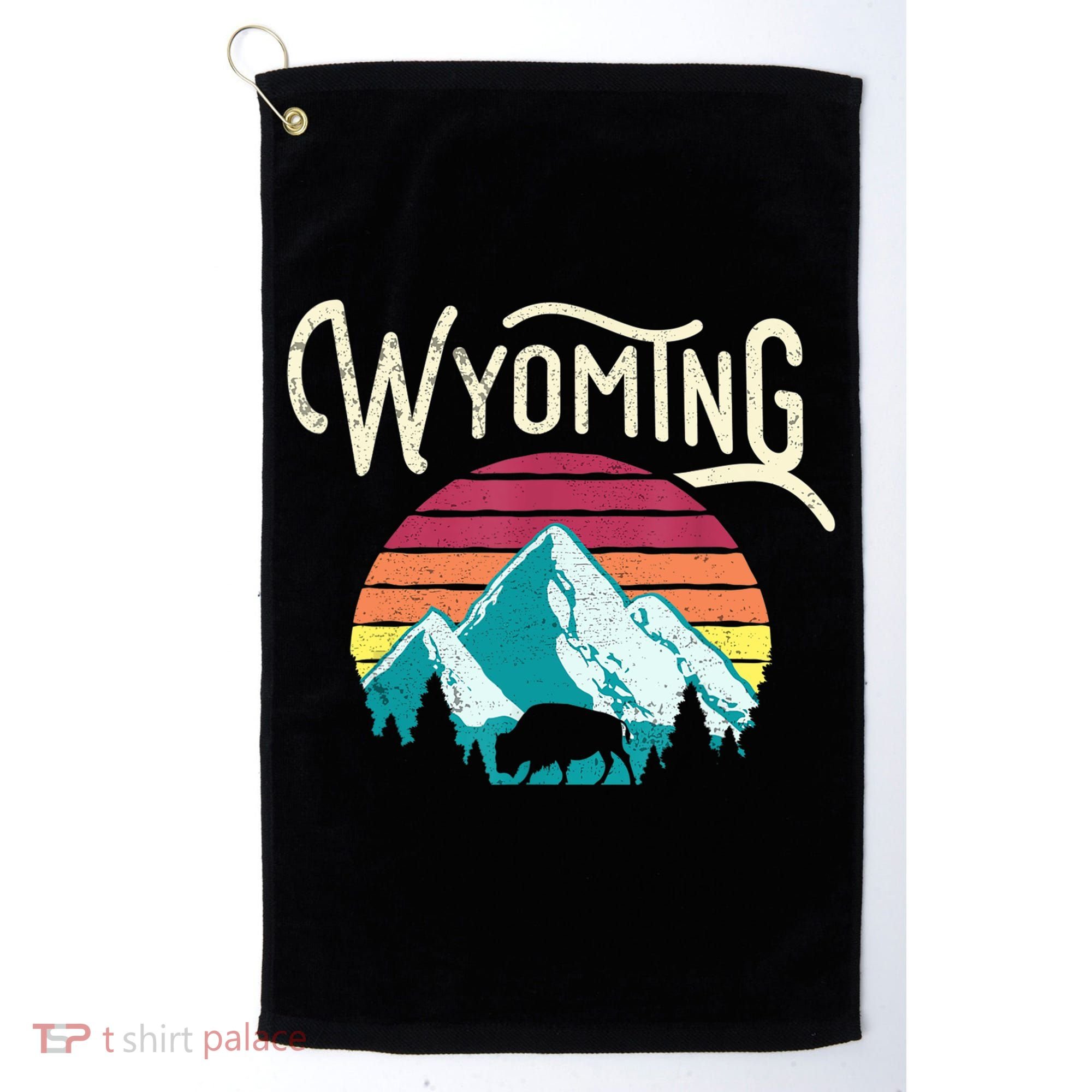 Retro Wyoming, WY Mountains State Wildlife Gift Golf Towel