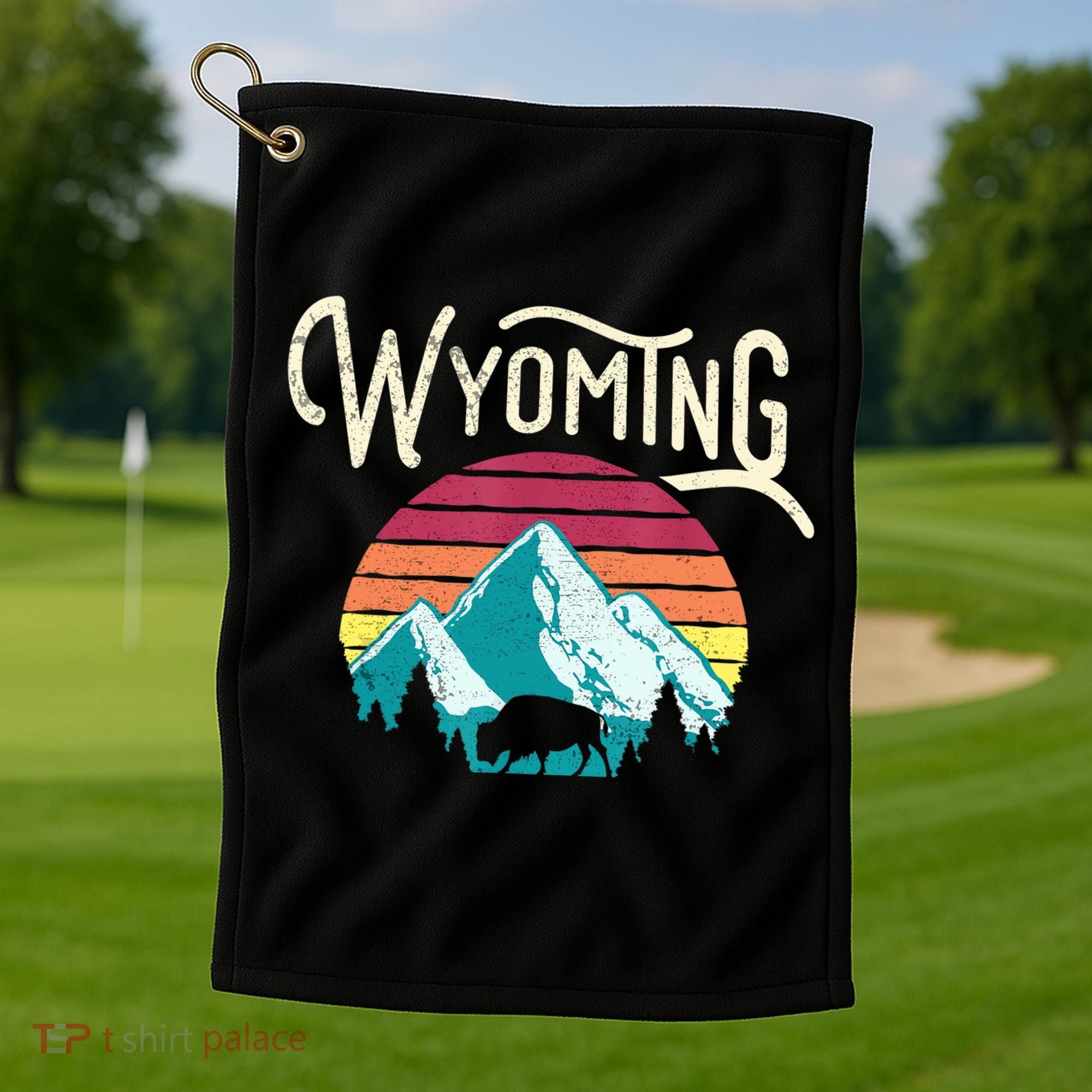Retro Wyoming, WY Mountains State Wildlife Gift Golf Towel