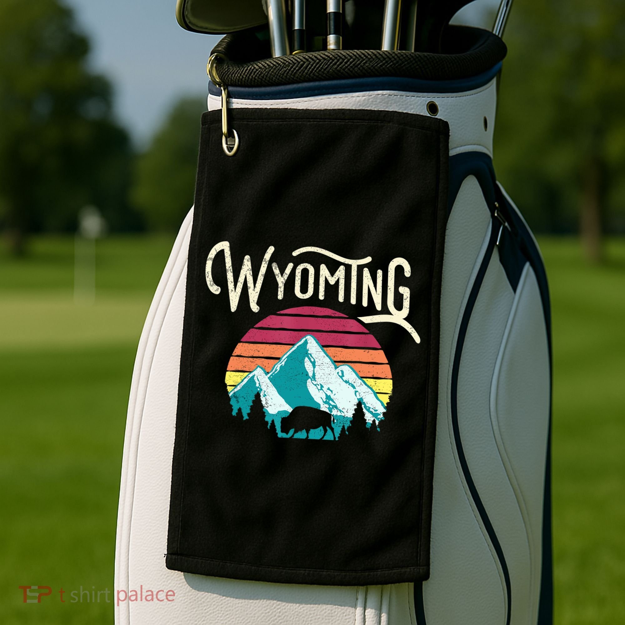 Retro Wyoming, WY Mountains State Wildlife Gift Golf Towel