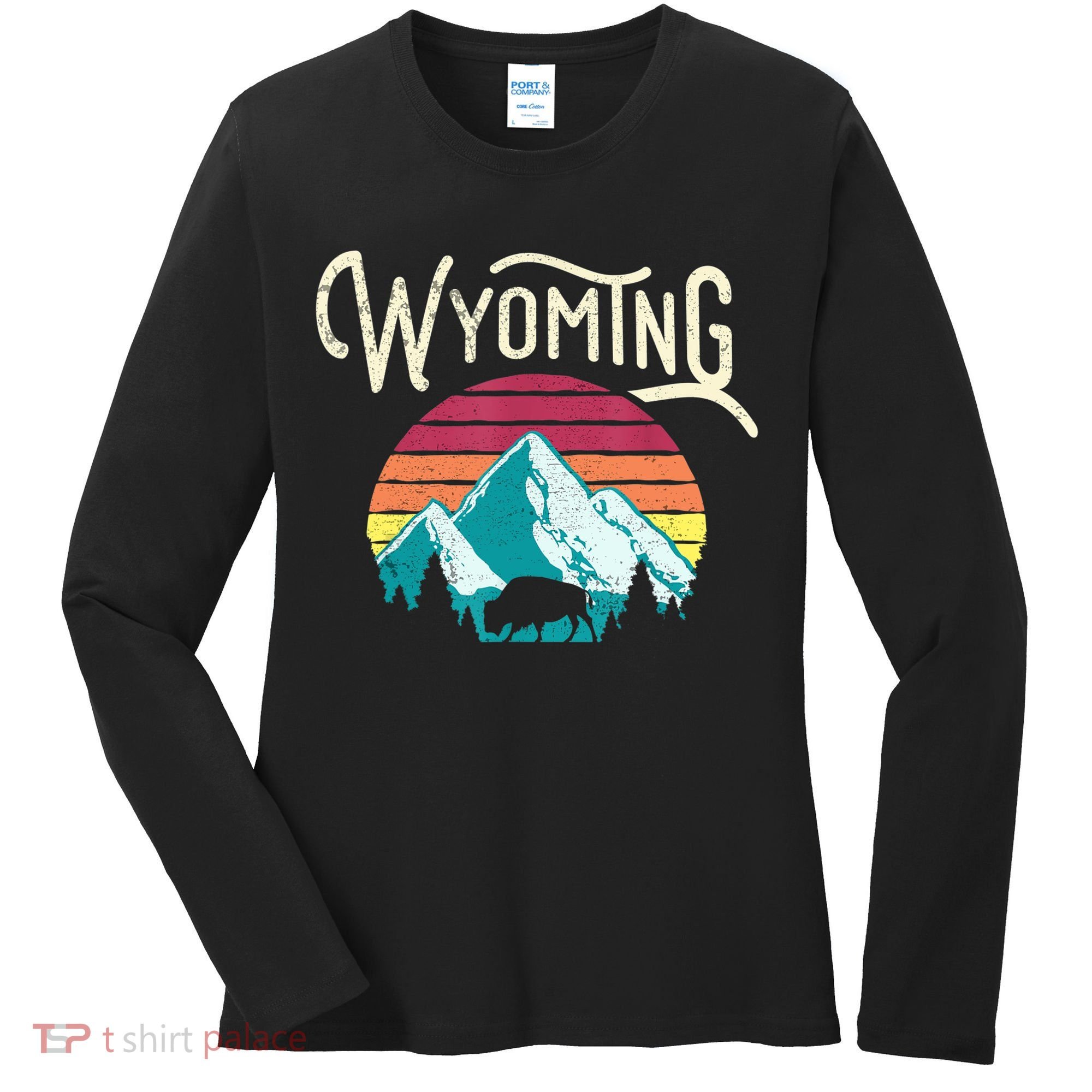 Retro Wyoming, WY Mountains State Wildlife Gift Women's Long Sleeve Shirt