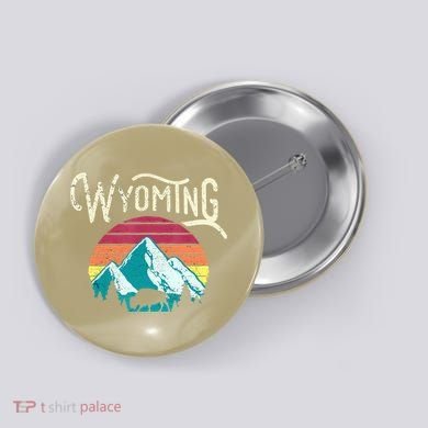 Retro Wyoming, WY Mountains State Wildlife Gift Button