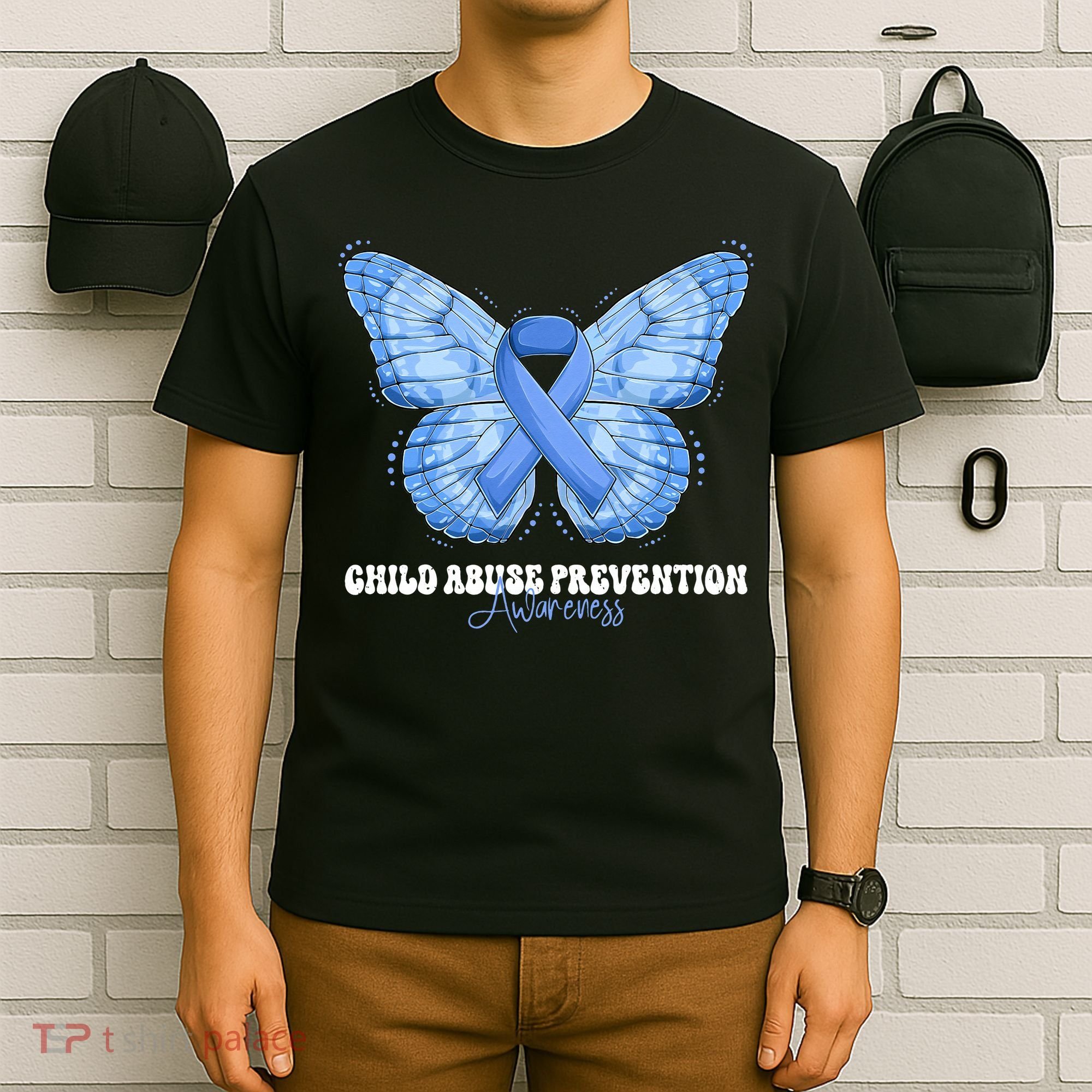 Rainbow We Wear Blue Child Abuse Prevention Month Awareness T-Shirt