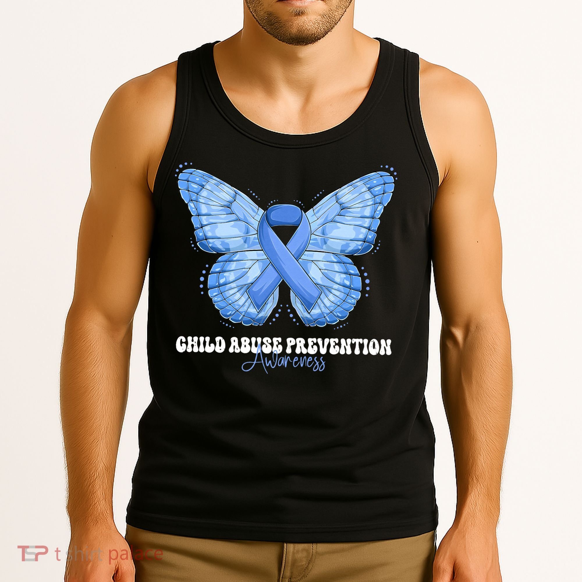 Rainbow We Wear Blue Child Abuse Prevention Month Awareness Tank Top
