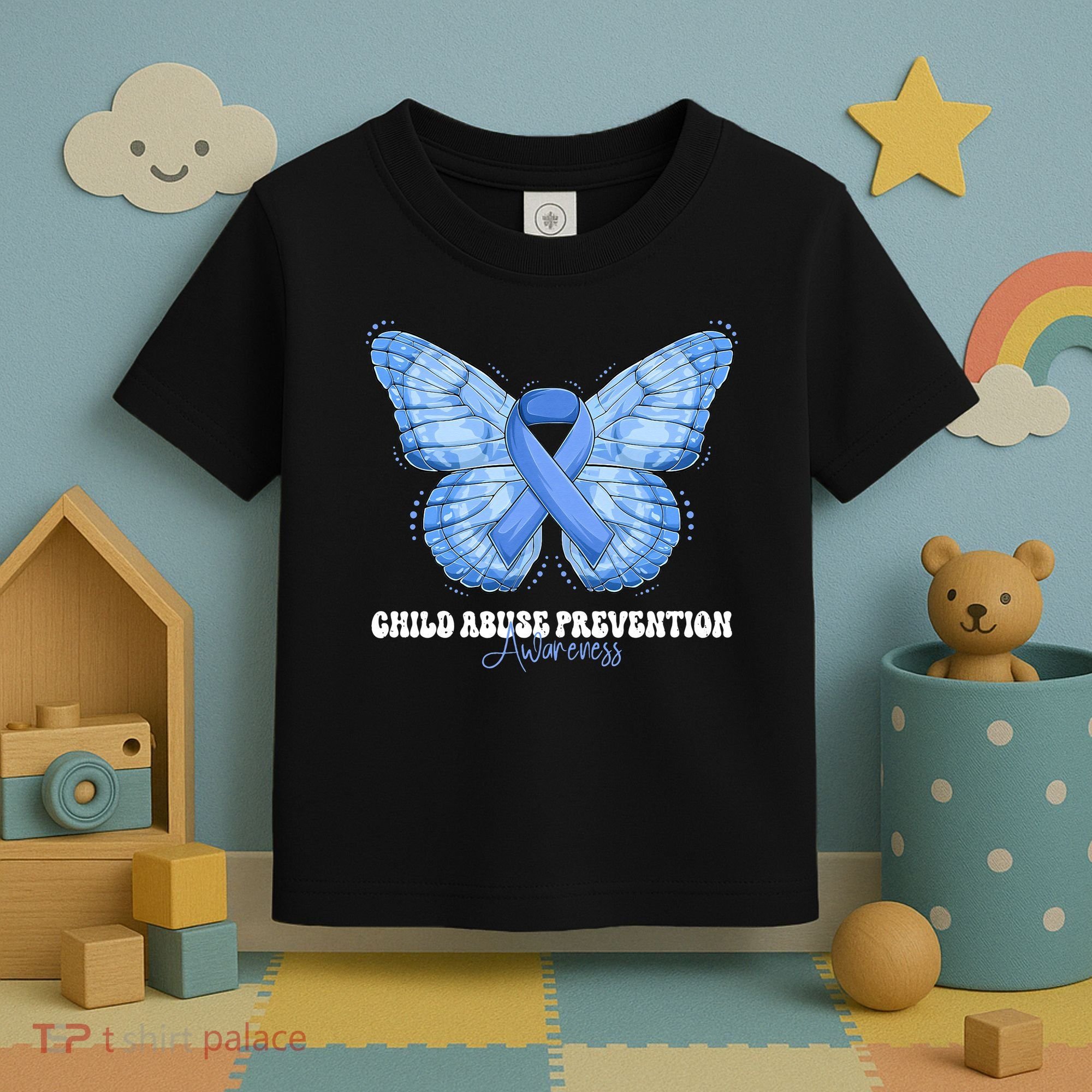 Rainbow We Wear Blue Child Abuse Prevention Month Awareness Toddler T-Shirt