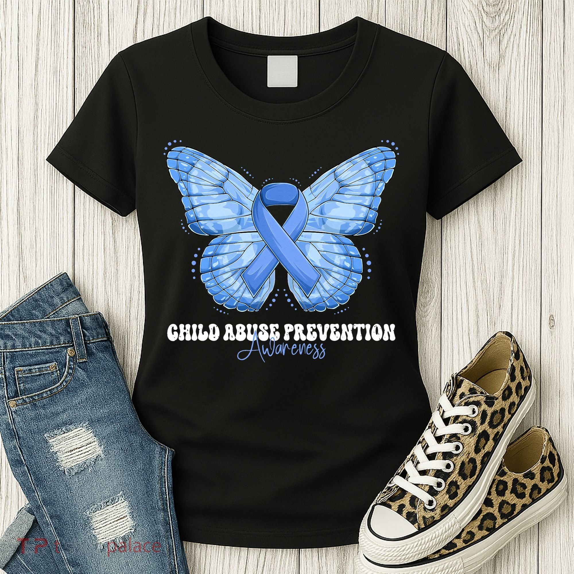 Rainbow We Wear Blue Child Abuse Prevention Month Awareness Women's T-Shirt