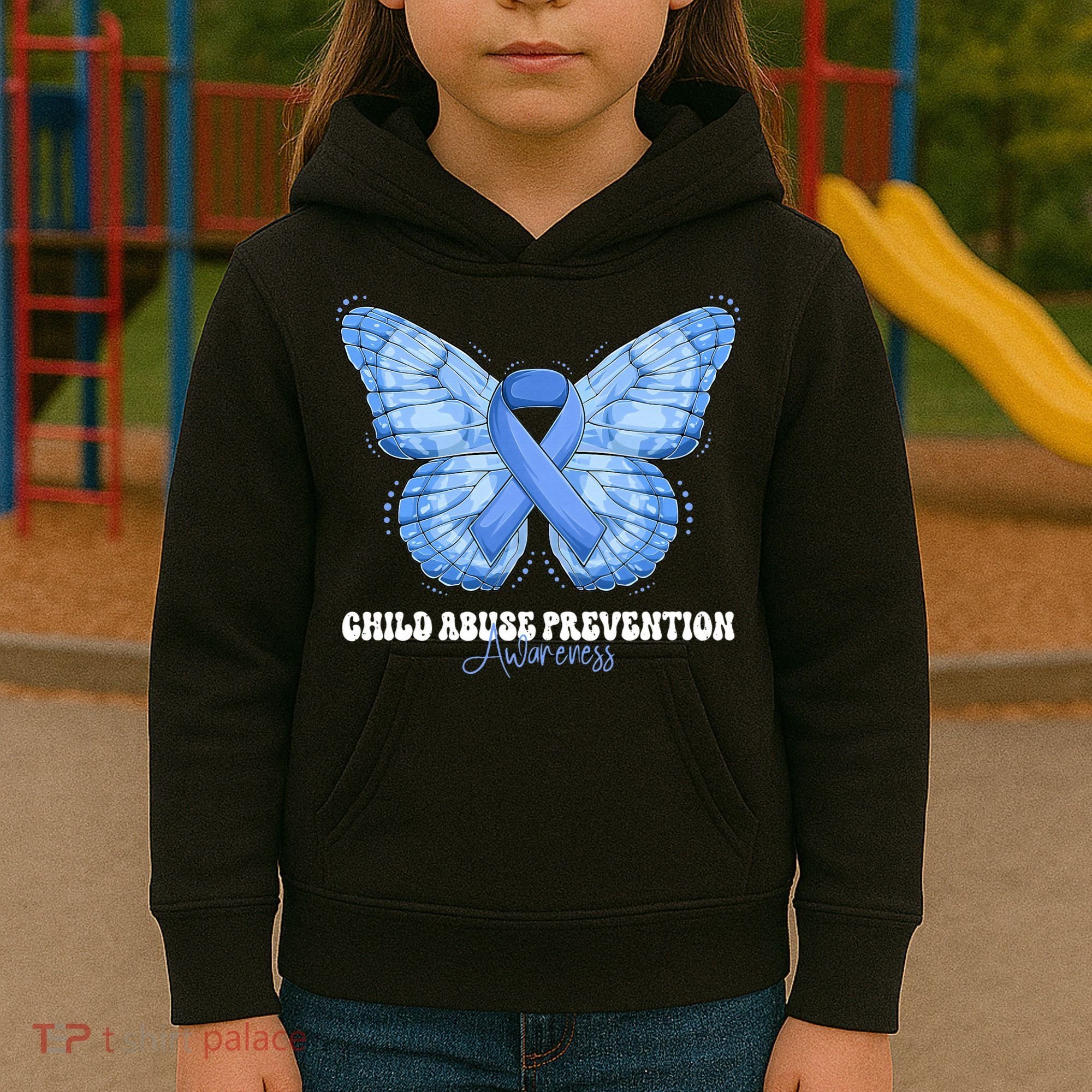 Rainbow We Wear Blue Child Abuse Prevention Month Awareness Kids Hoodie