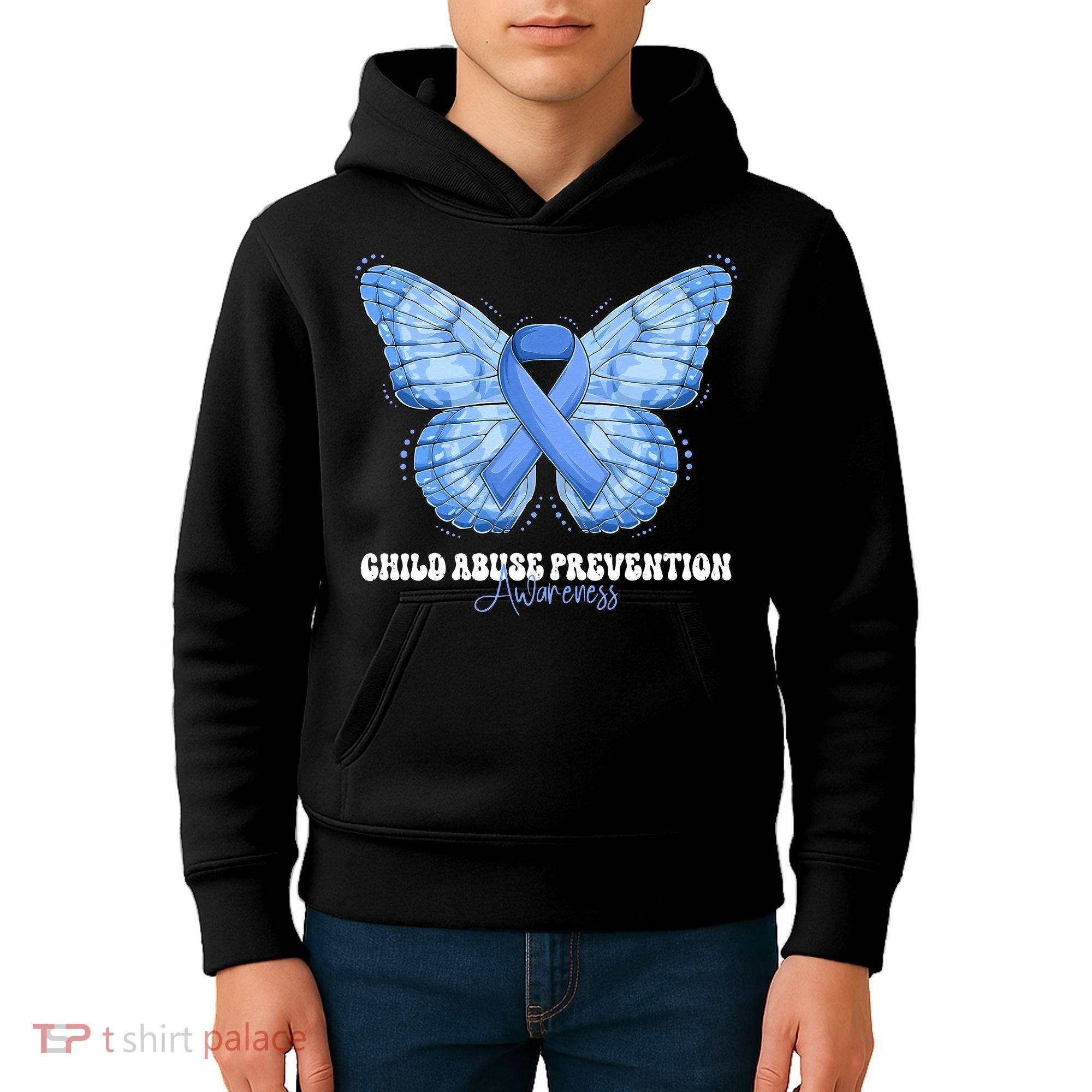 Rainbow We Wear Blue Child Abuse Prevention Month Awareness Kids Hoodie