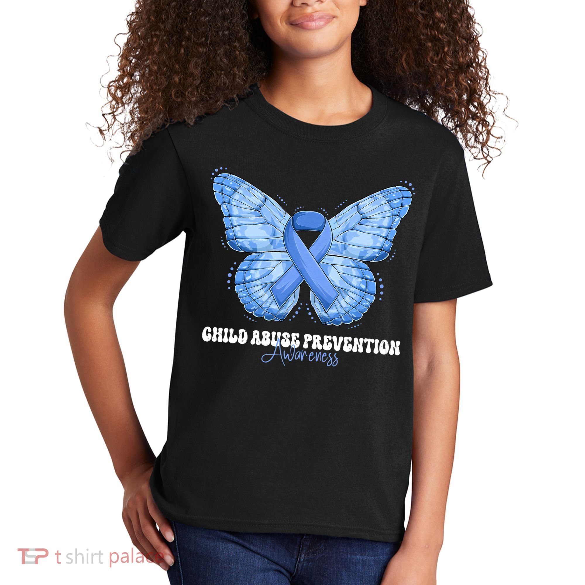 Rainbow We Wear Blue Child Abuse Prevention Month Awareness Kids T-Shirt