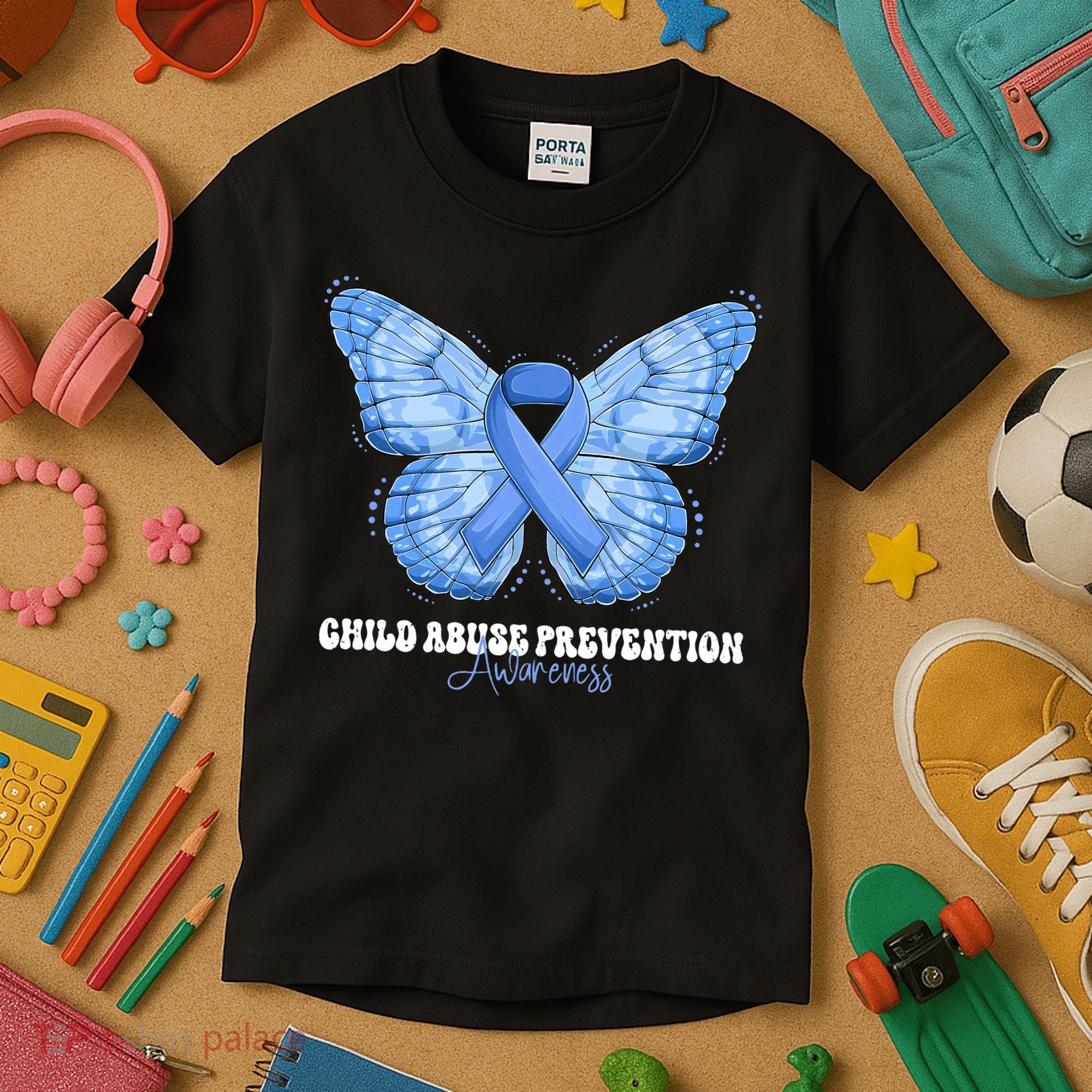 Rainbow We Wear Blue Child Abuse Prevention Month Awareness Kids T-Shirt