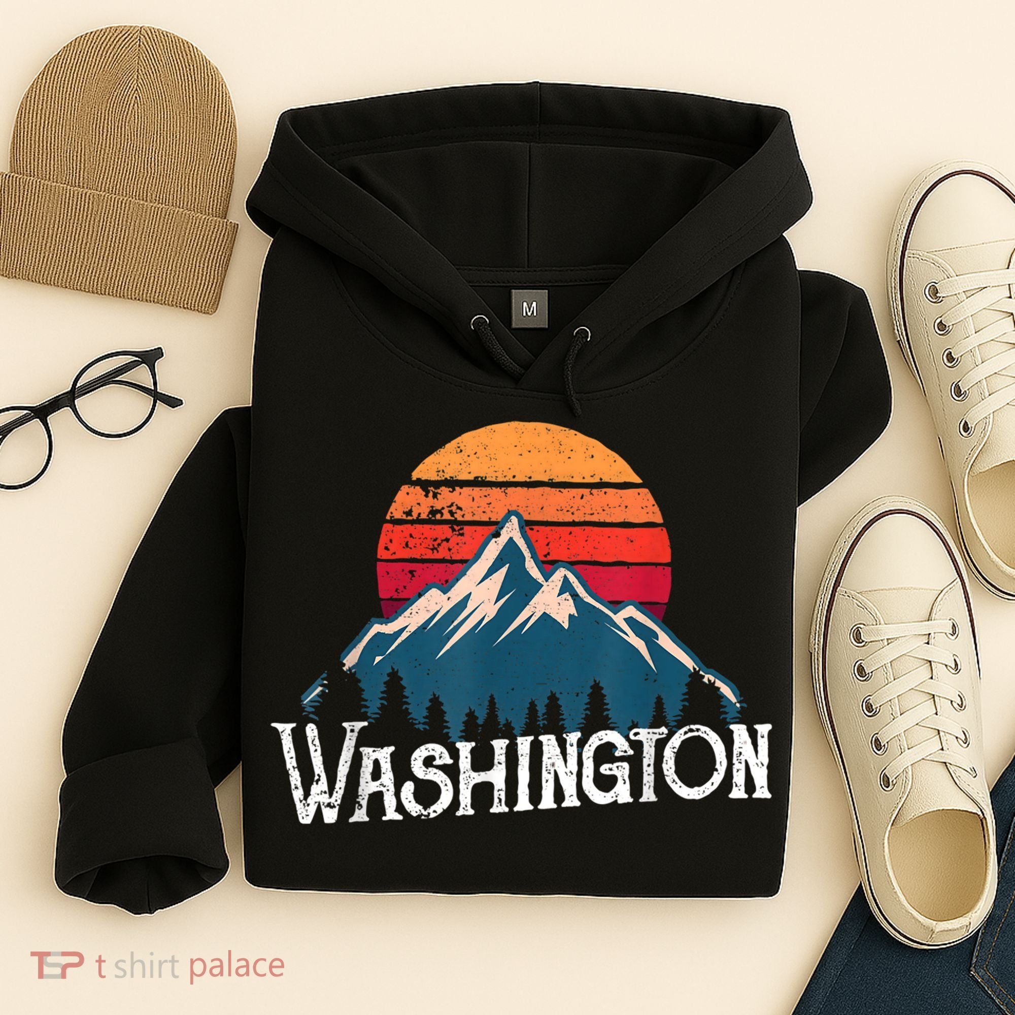 Retro Washington Wn Mountains State Outdoor Hoodie