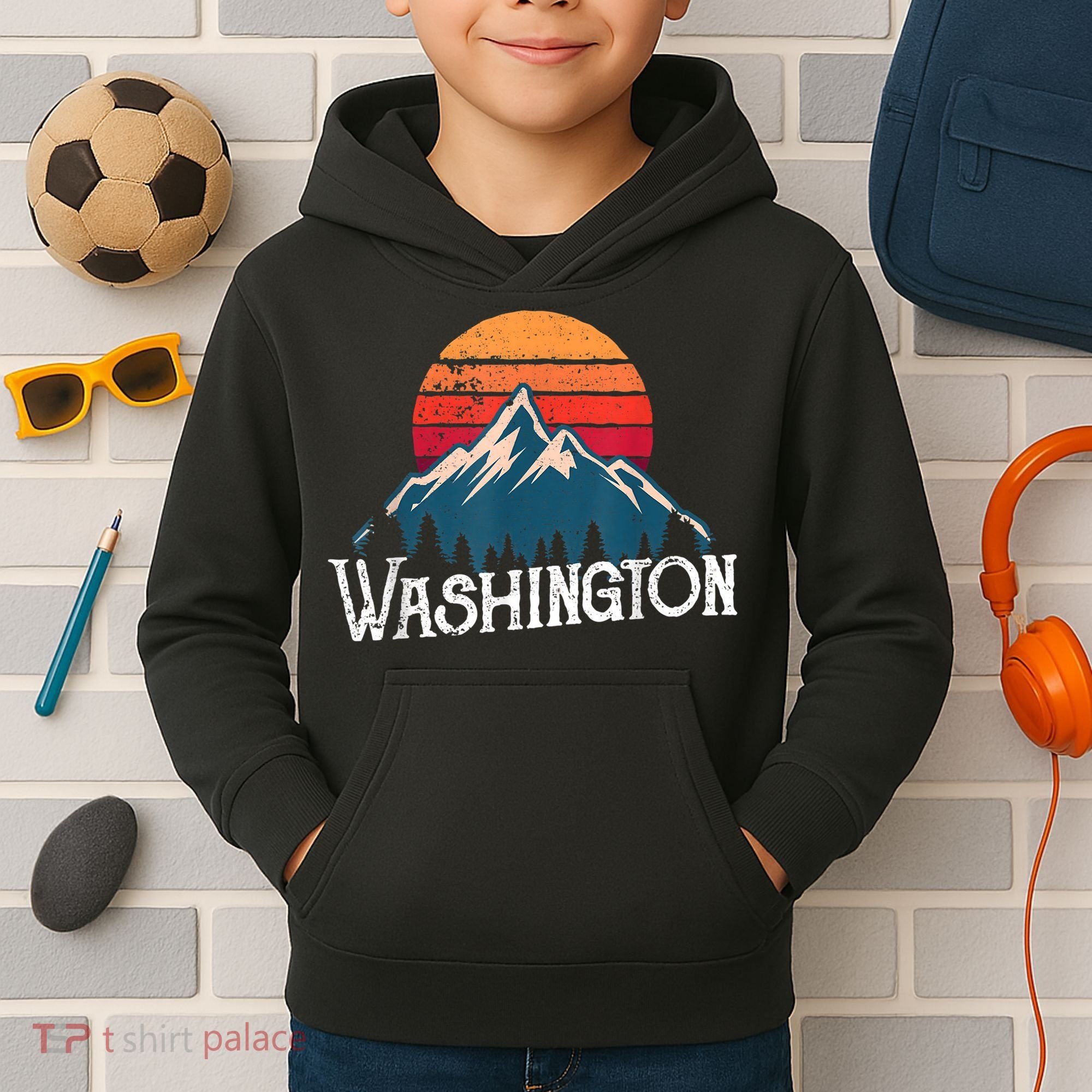 Retro Washington Wn Mountains State Outdoor Kids Hoodie