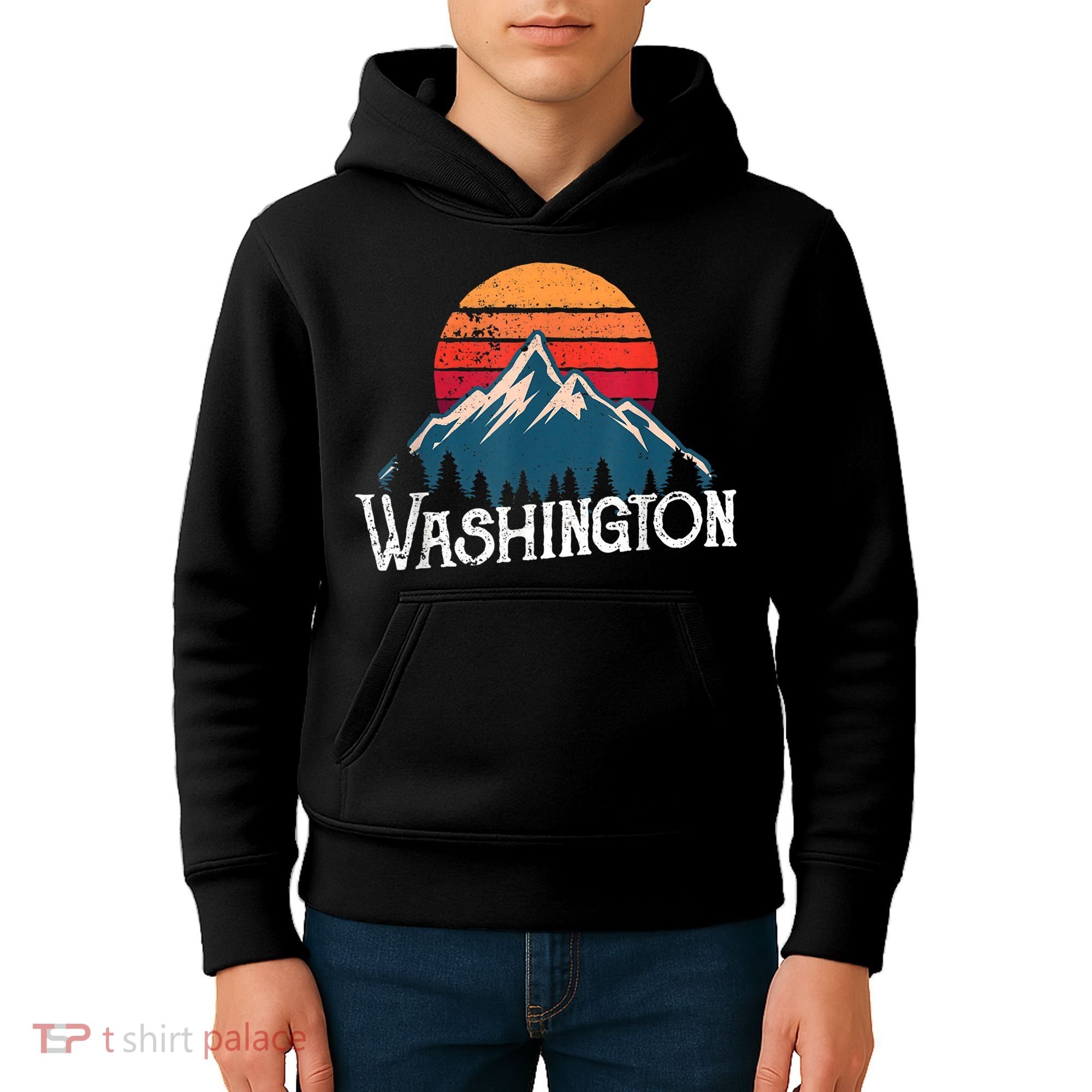 Retro Washington Wn Mountains State Outdoor Kids Hoodie