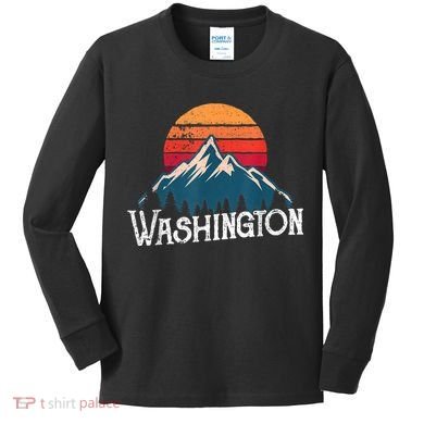 Retro Washington Wn Mountains State Outdoor Kids Long Sleeve Shirt
