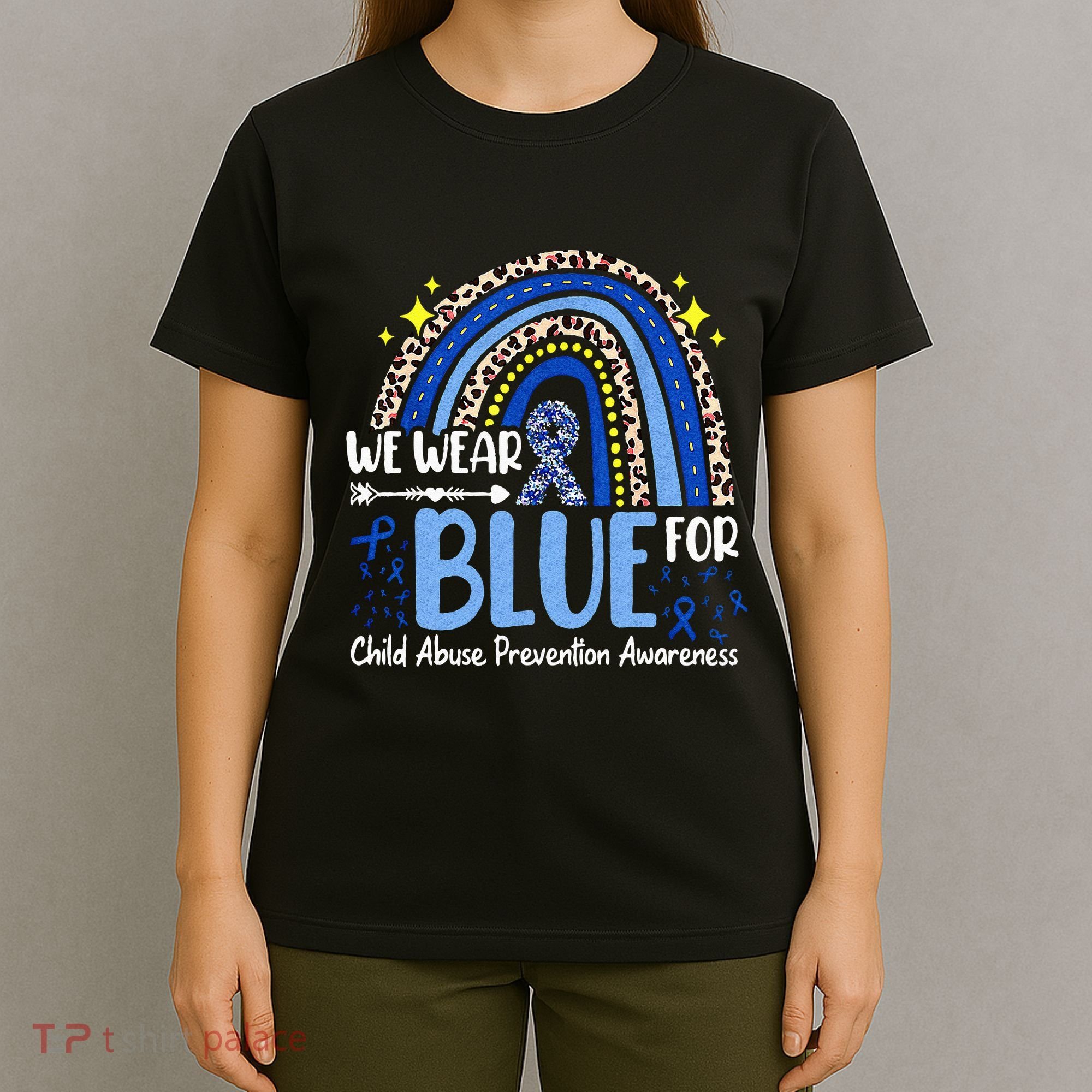 Rainbow We Wear Blue Child Abuse Prevention Month Awareness T-Shirt
