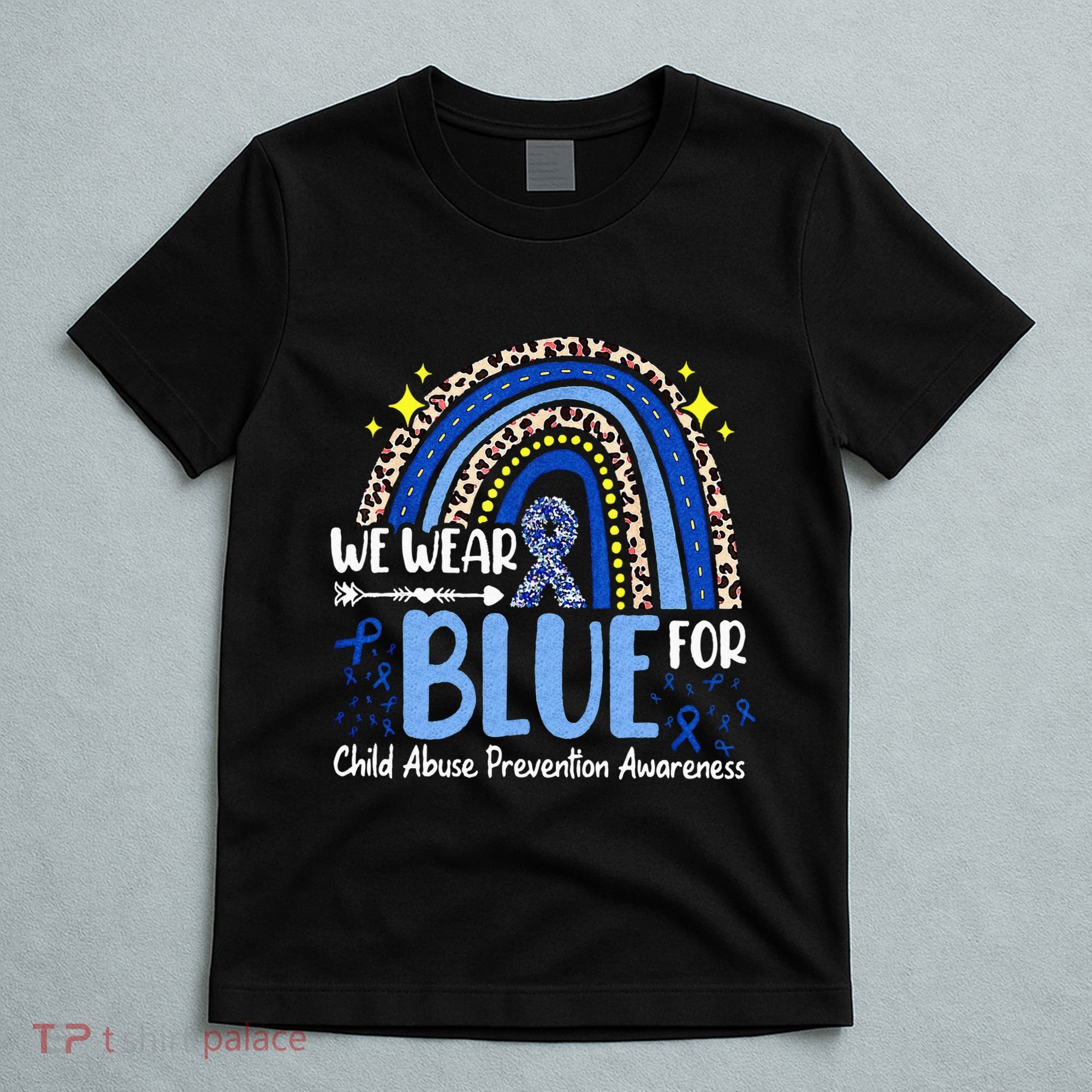 Rainbow We Wear Blue Child Abuse Prevention Month Awareness T-Shirt