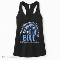Rainbow We Wear Blue Child Abuse Prevention Month Awareness Women's Tank Top thumb 0