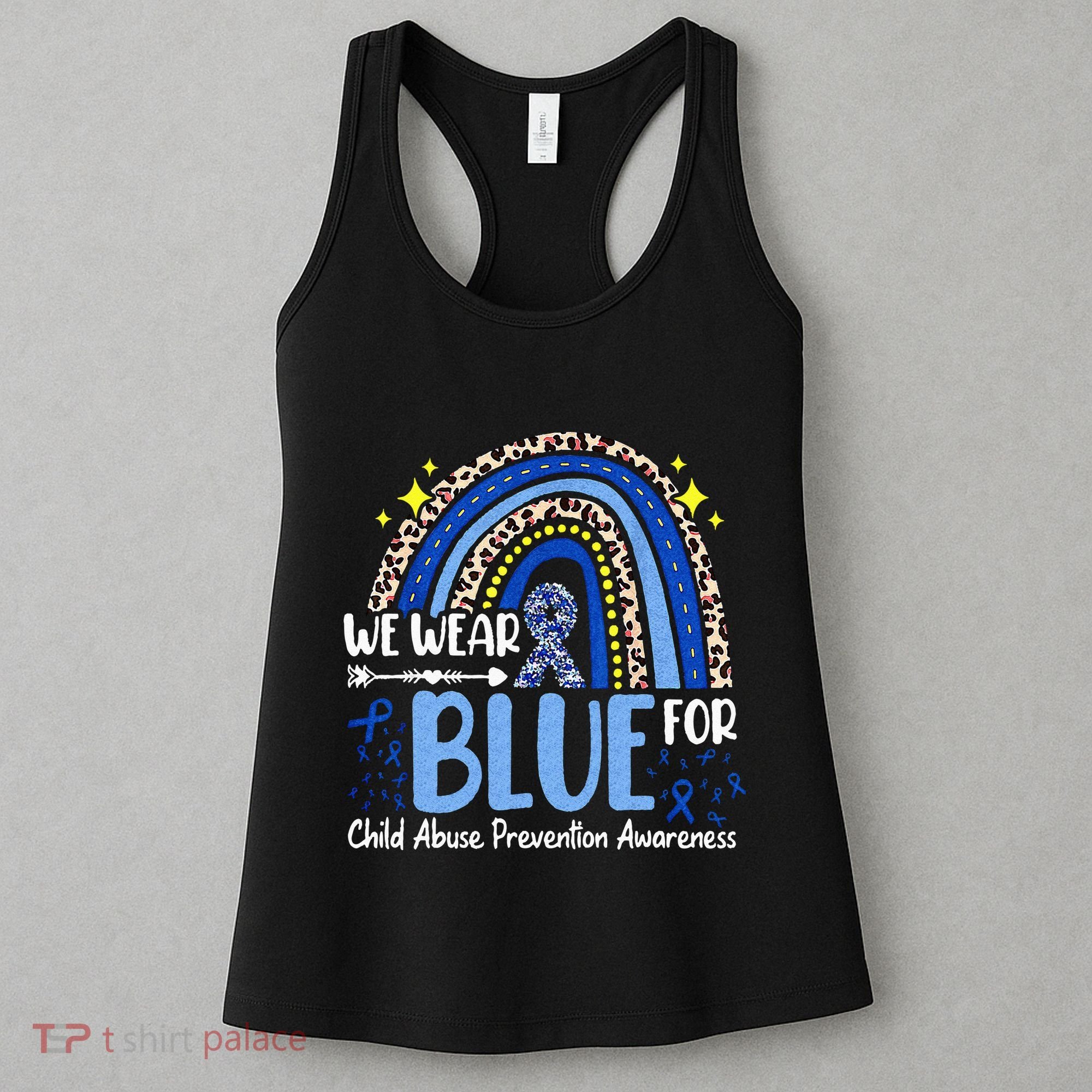 Rainbow We Wear Blue Child Abuse Prevention Month Awareness Women's Tank Top