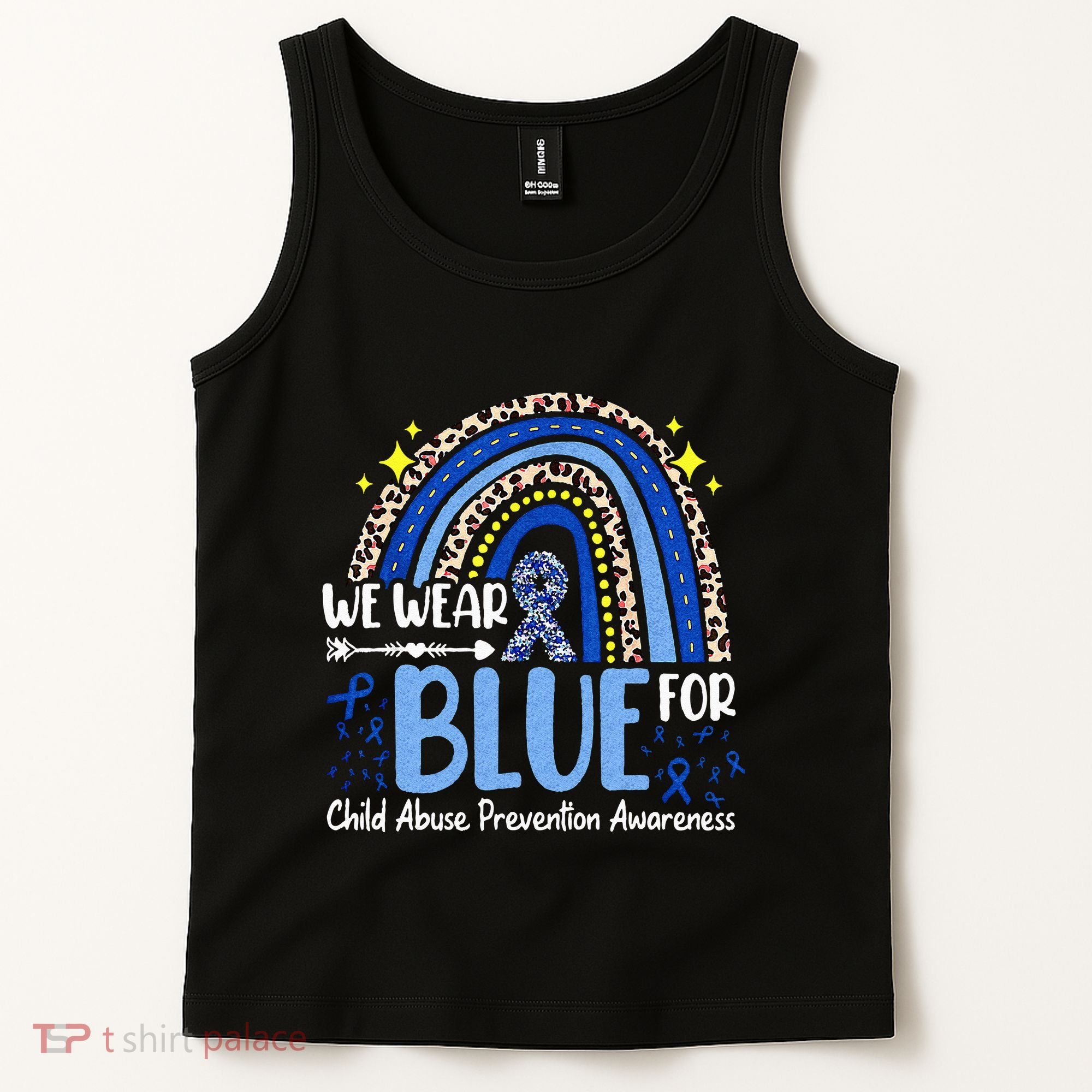 Rainbow We Wear Blue Child Abuse Prevention Month Awareness Tank Top
