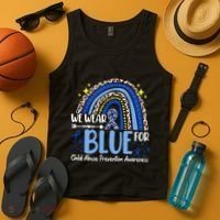 Rainbow We Wear Blue Child Abuse Prevention Month Awareness Tank Top thumb 4