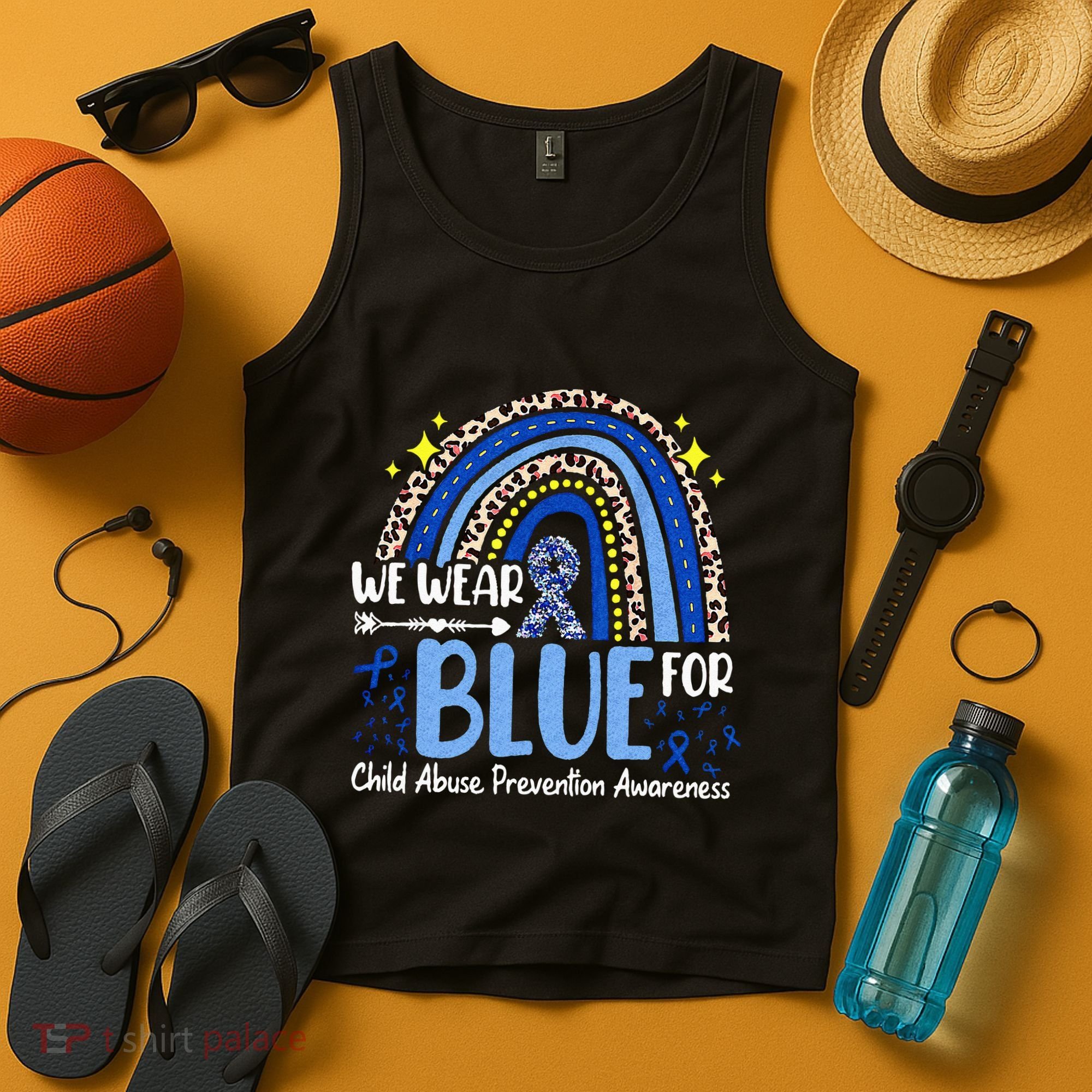 Rainbow We Wear Blue Child Abuse Prevention Month Awareness Tank Top