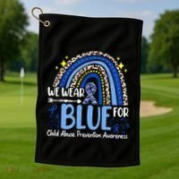 Rainbow We Wear Blue Child Abuse Prevention Month Awareness Golf Towel thumb 1
