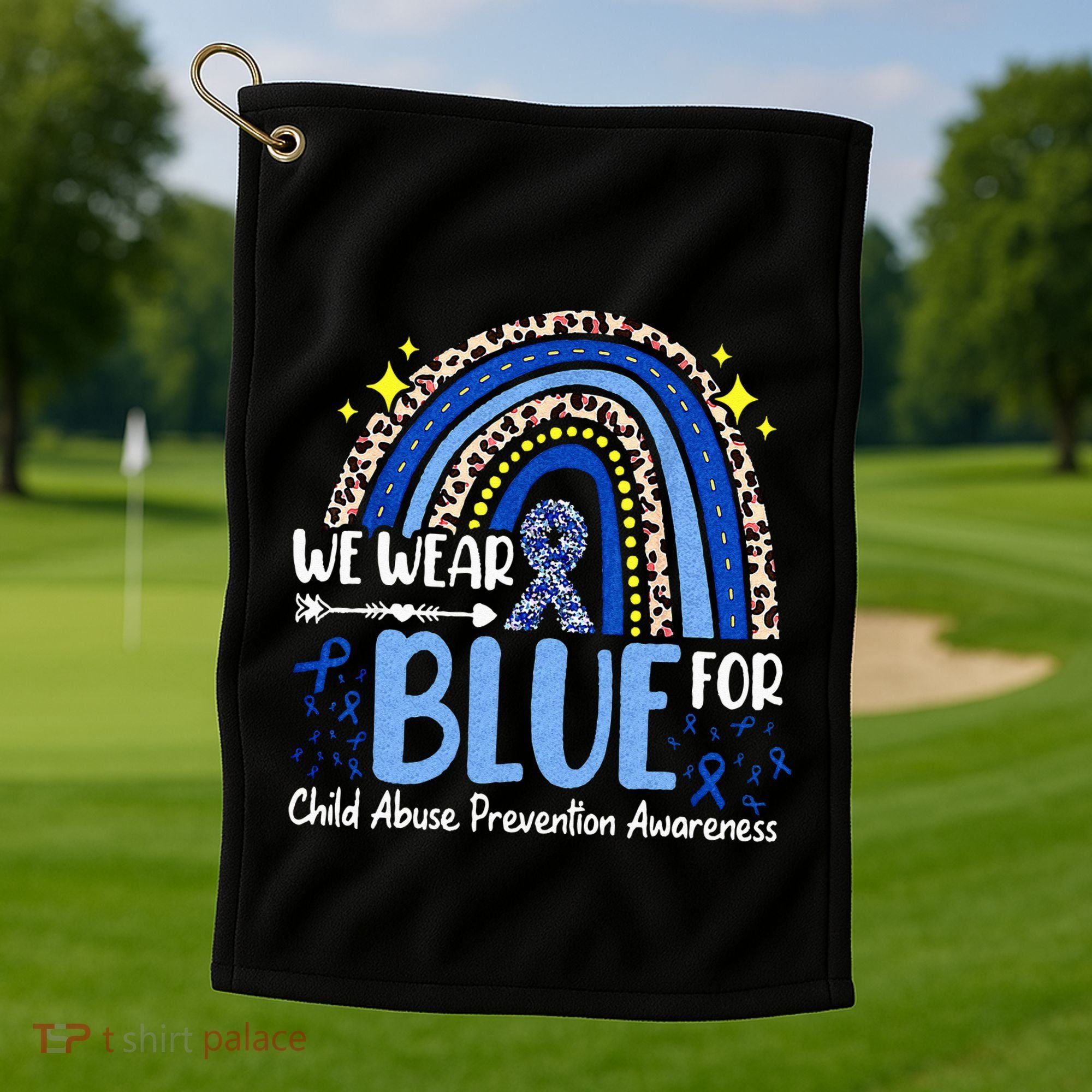 Rainbow We Wear Blue Child Abuse Prevention Month Awareness Golf Towel
