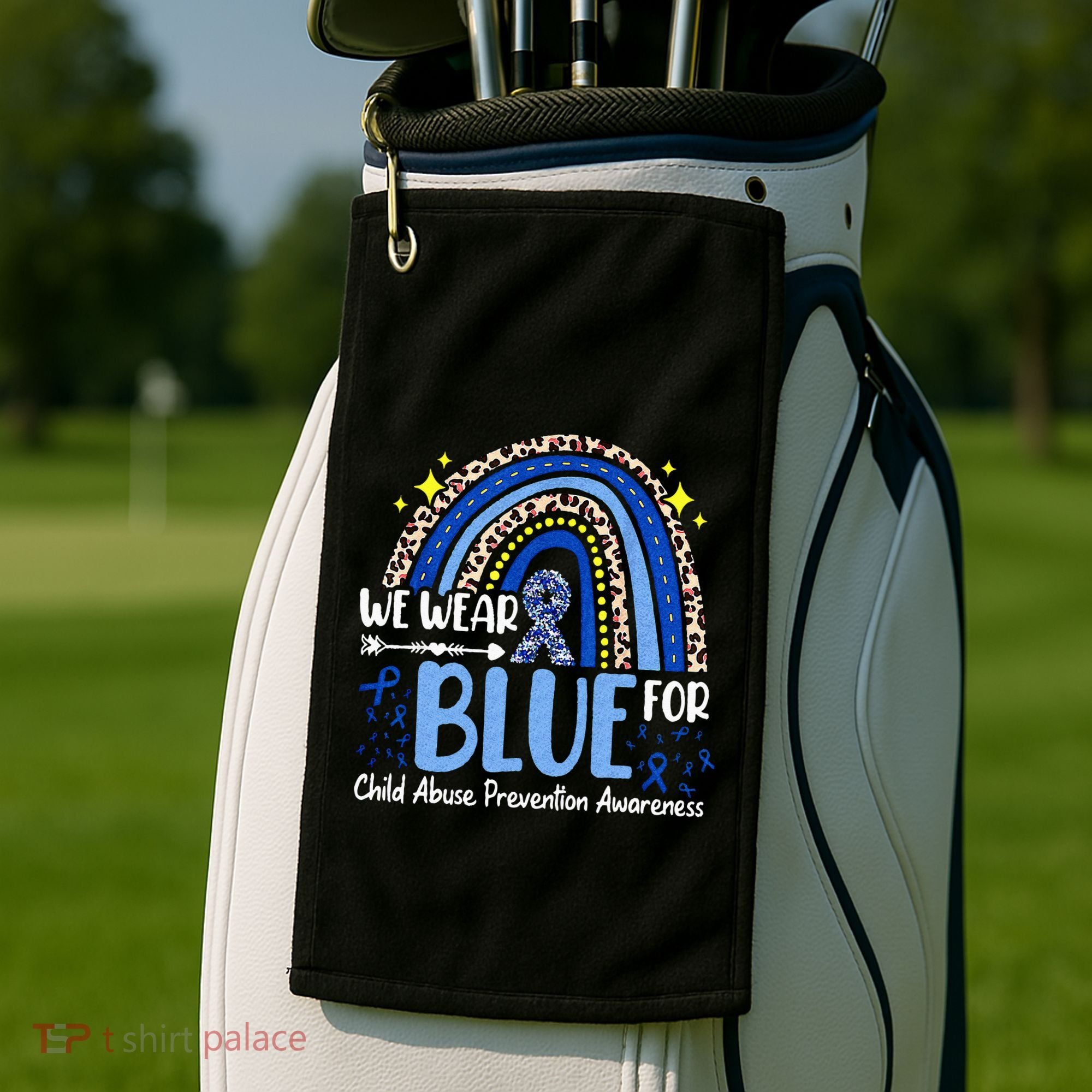 Rainbow We Wear Blue Child Abuse Prevention Month Awareness Golf Towel